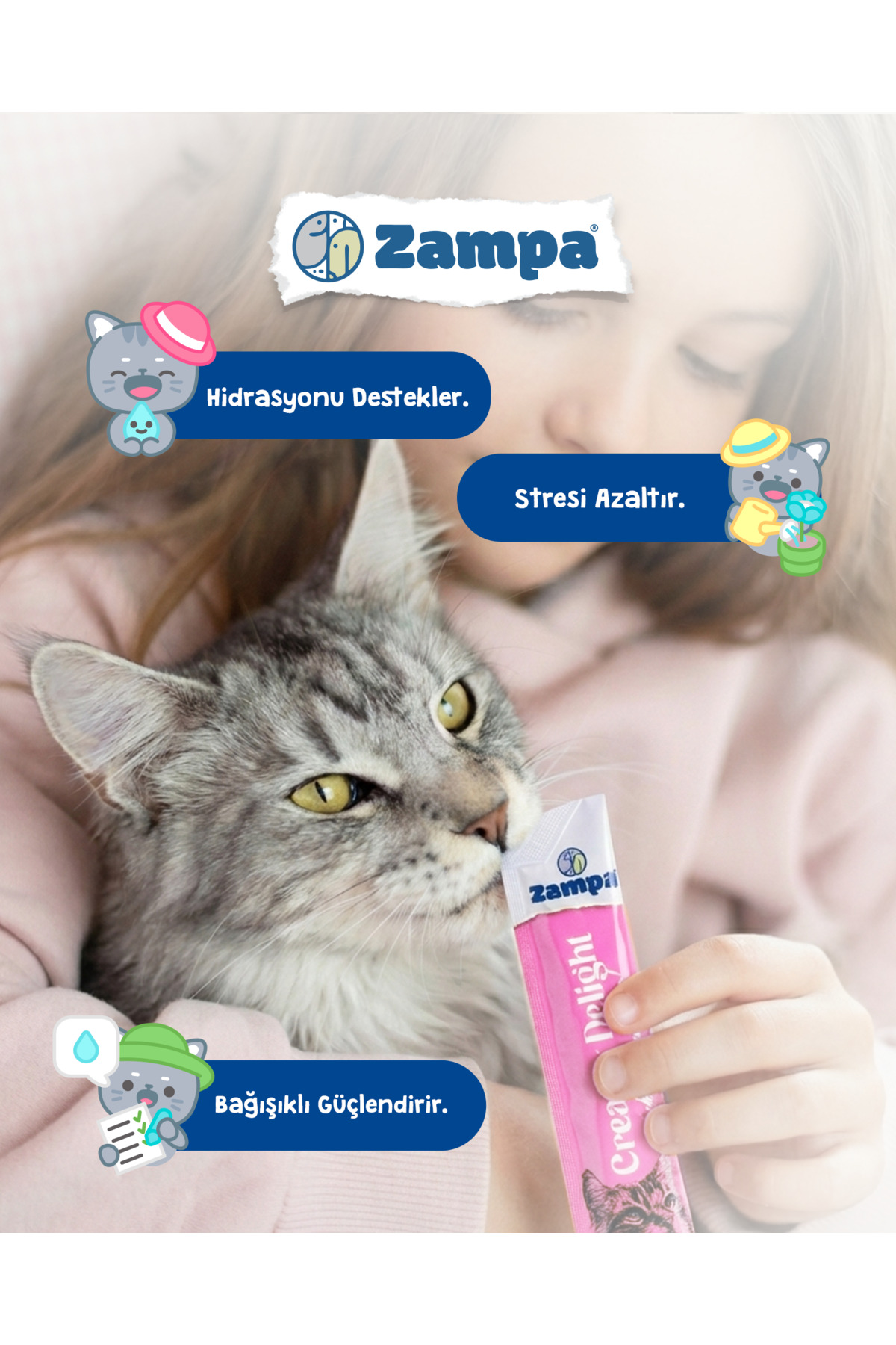 تشویقی کرمی گربه زامپا Zampa سری Creamy Delight، تن ماهی و سالمون، ۱۶ گرم × ۵