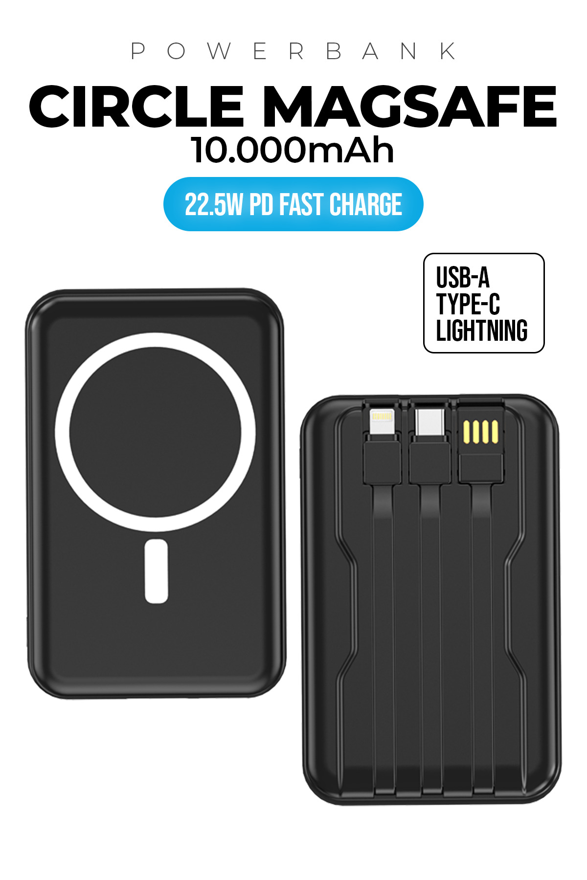 پاوربانک دایره 10000 میلی آمپری MAGSAFE POWER BANK 3IN1 WIRED اورجینال UMD