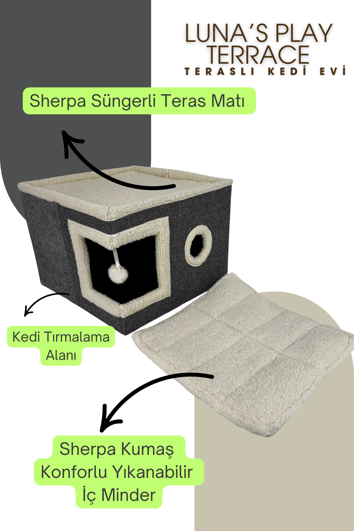 خانه گربه Luna’s Play Terrace از جونگولیکا پت پروداکتس Jungolica Pet Products، مدل JPP81، تاشو و خاکستری