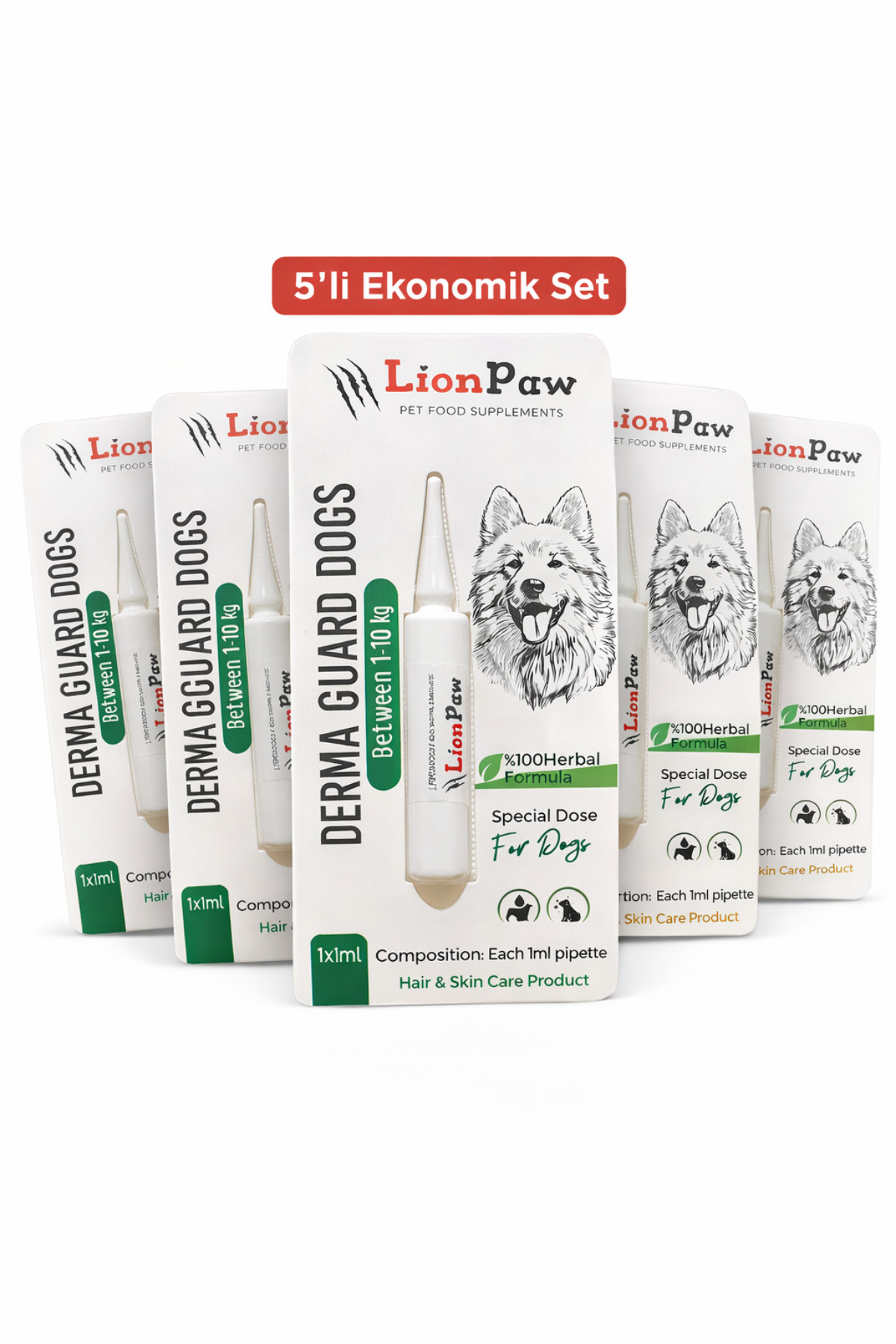 قطره موضعی گیاهی سگ لیون پاو LİON PAW، ۵×۱ میلی‌لیتر، برای سگ‌های ۱ تا ۱۰ کیلوگرم