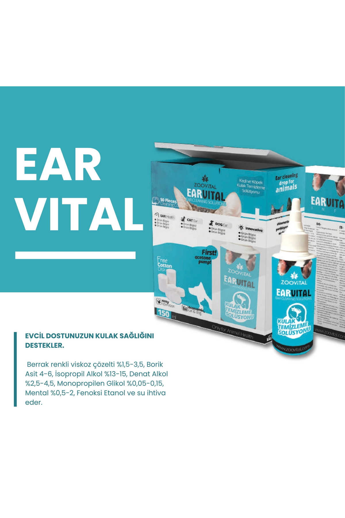 لوسیون پاک‌کننده گوش زوویتال Zoovital Earvital برای گربه و سگ، ۱۵۰ میلی‌لیتر
