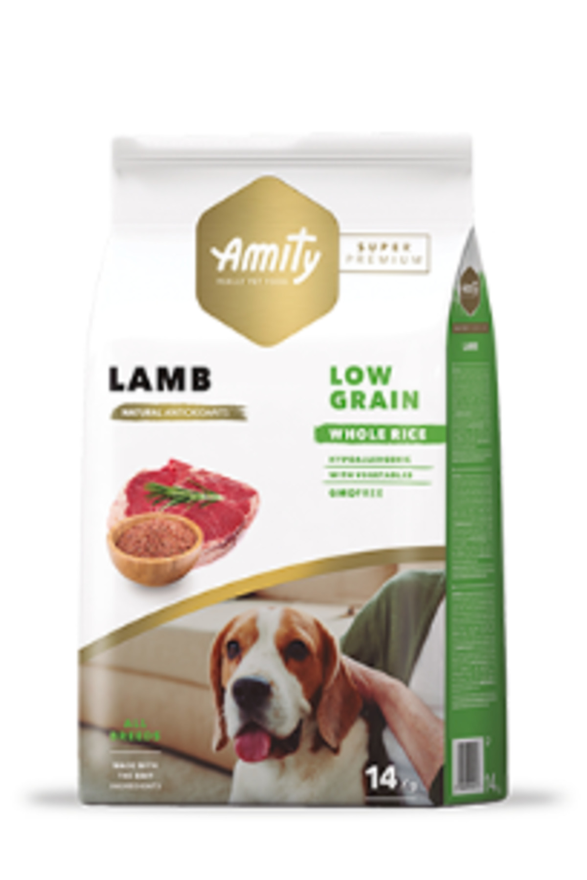 غذای خشک سگ بالغ آمیتی Amity Super Premium، کم‌غلات با گوشت بره، ۴ کیلوگرم