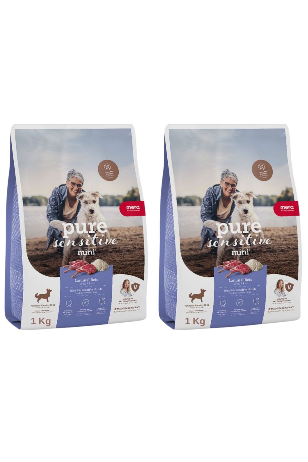 غذای خشک سگ بالغ نژاد کوچک مرا Mera، سری Pure Sensitive Mini Adult، طعم بره، ۲ × ۱ کیلوگرم