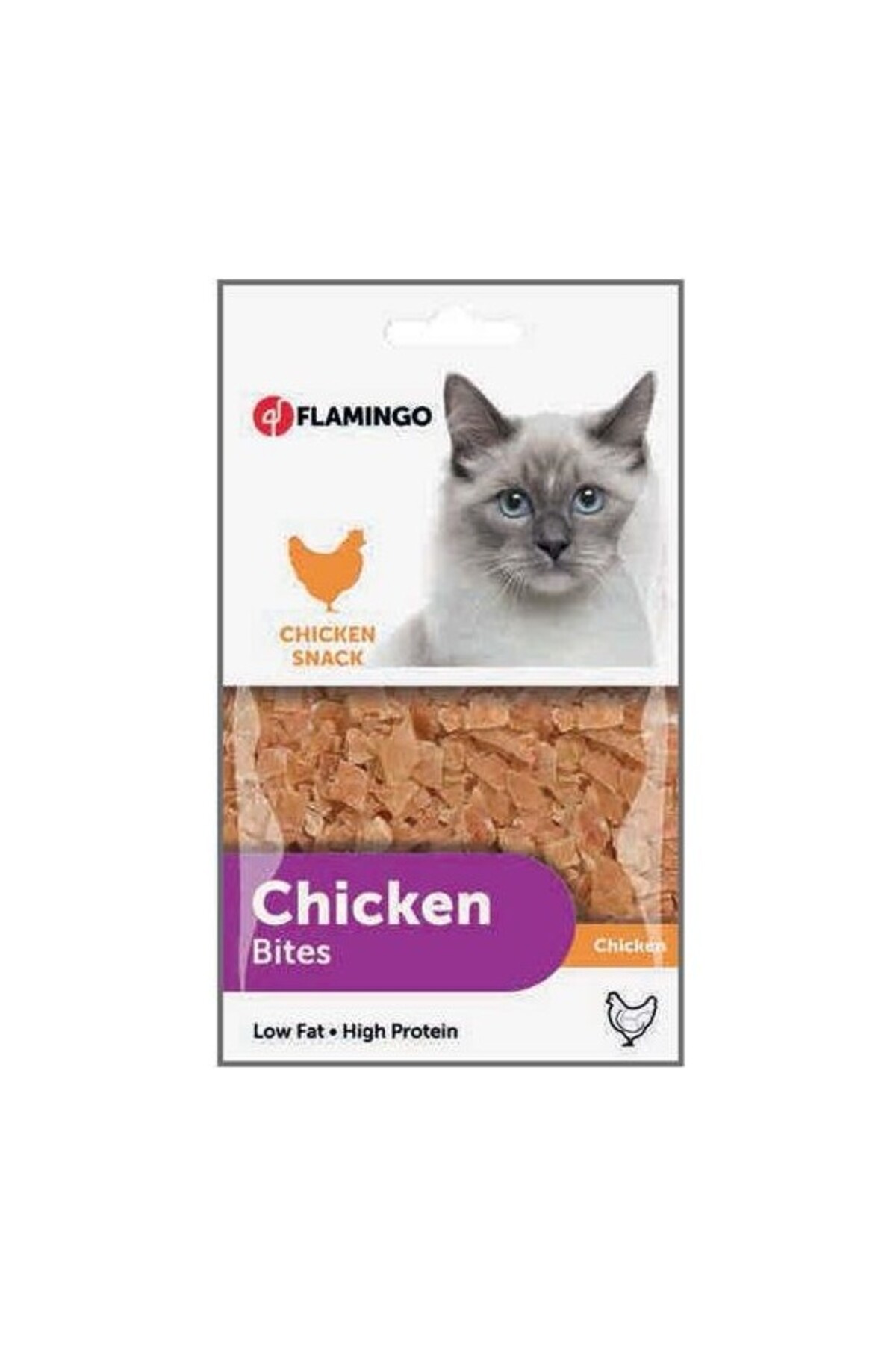 تشویقی طبیعی گربه فلامینگو Flamingo Chicken Bites با طعم مرغ، فرم میله‌ای، ۸۵ گرم