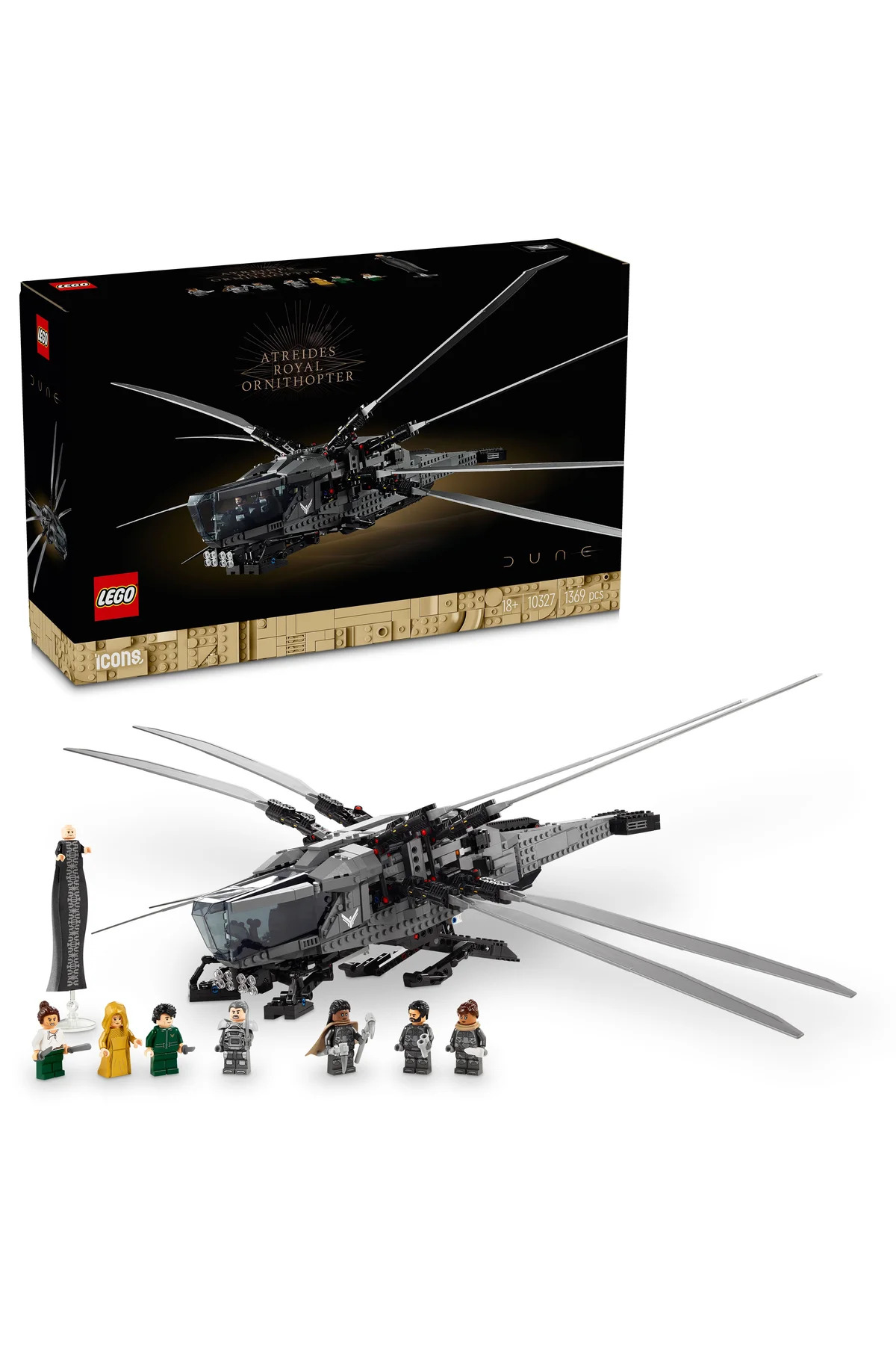 لگو و اسباب بازی های ساخت محور ® ICONS DUNE: DESERT PLANET ATREIDES ROYAL ORNITHOPTER 10327 18+ MODEL BUILDING SET 1369P اورجینال LEGO