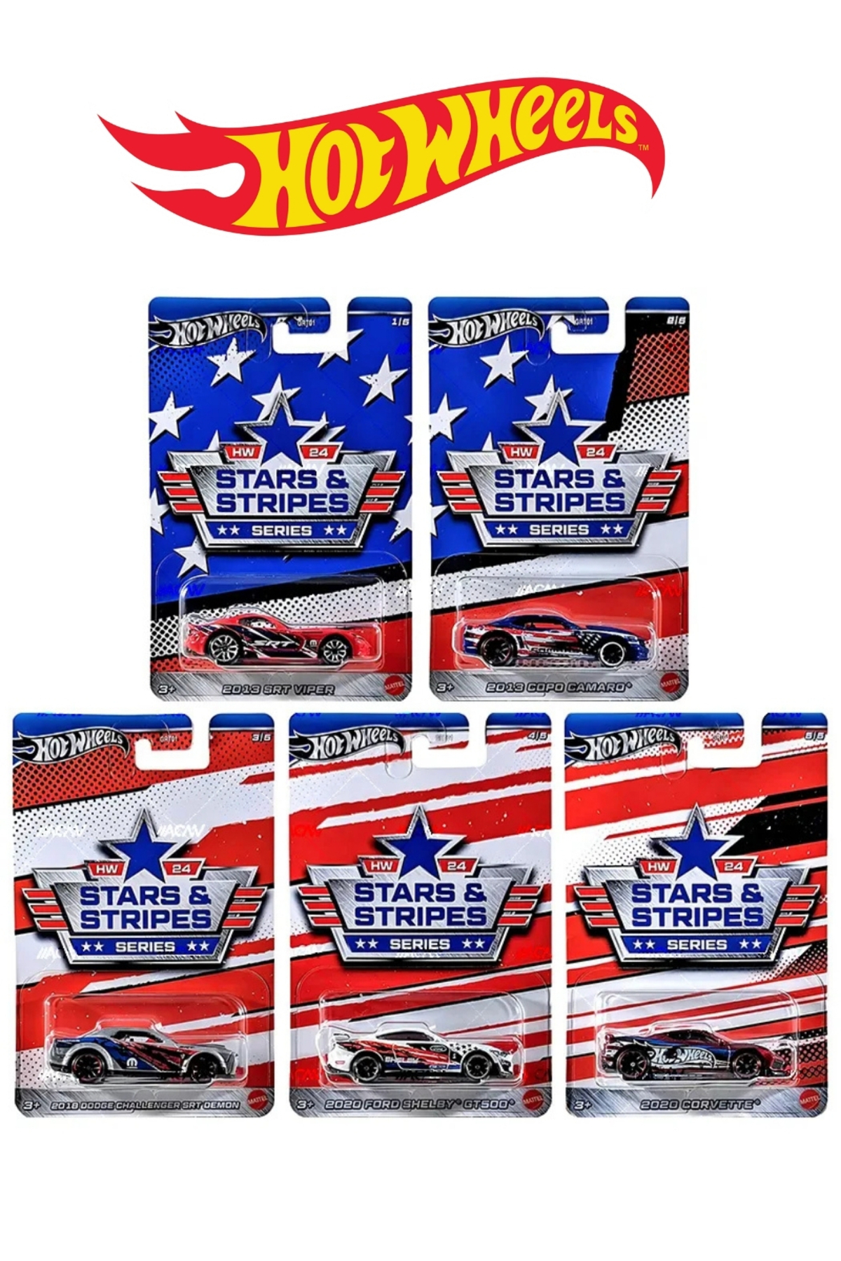 ماشین اسباب بازی مجموعه 5 تایی HOTWHEELS STARS & STRIPES SILVER SERIES از ترکیه HOT WHEELS