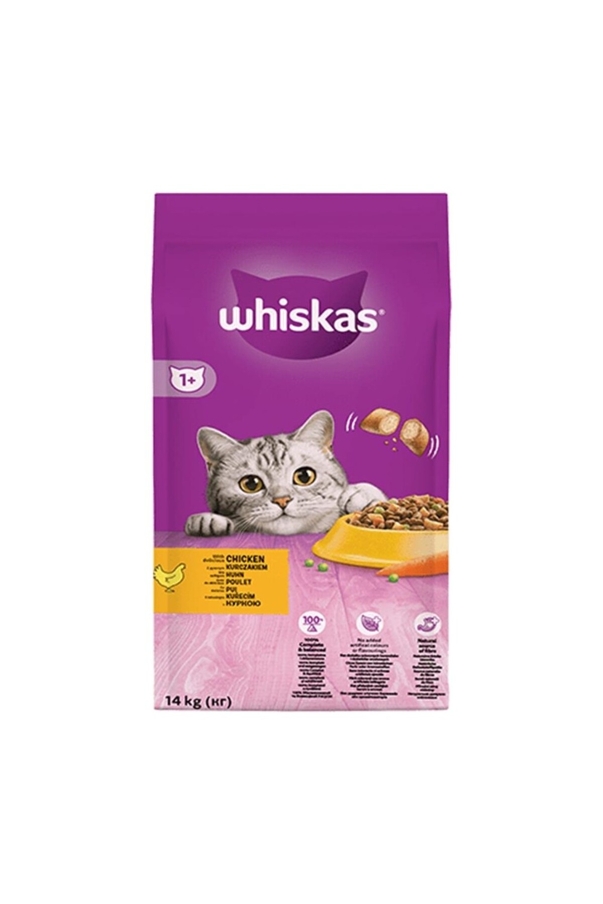 غذای خشک گربه ویسکاس Whiskas با طعم مرغ و سبزیجات، ۱۴ کیلوگرم، برای ۱ سال به بالا
