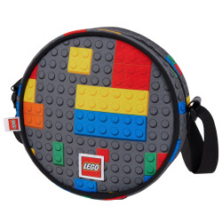 کیف کراس‌بادی گرد لگو LEGO آیکونیک مدل 20369-2607، طرح قطعه ساخت رنگارنگ، حجم ۱.۲ لیتر