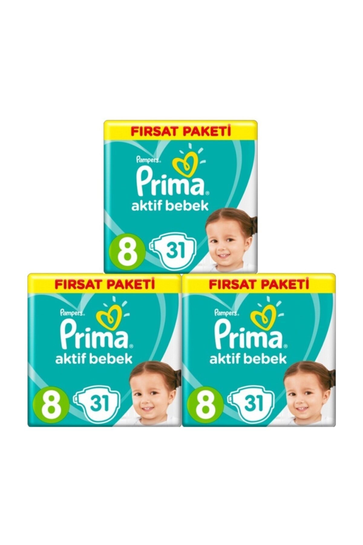 پوشک بچه ست 3 تایی ACTIVE BABY SIZE 8 XXL 31 PIECES اورجینال Prima