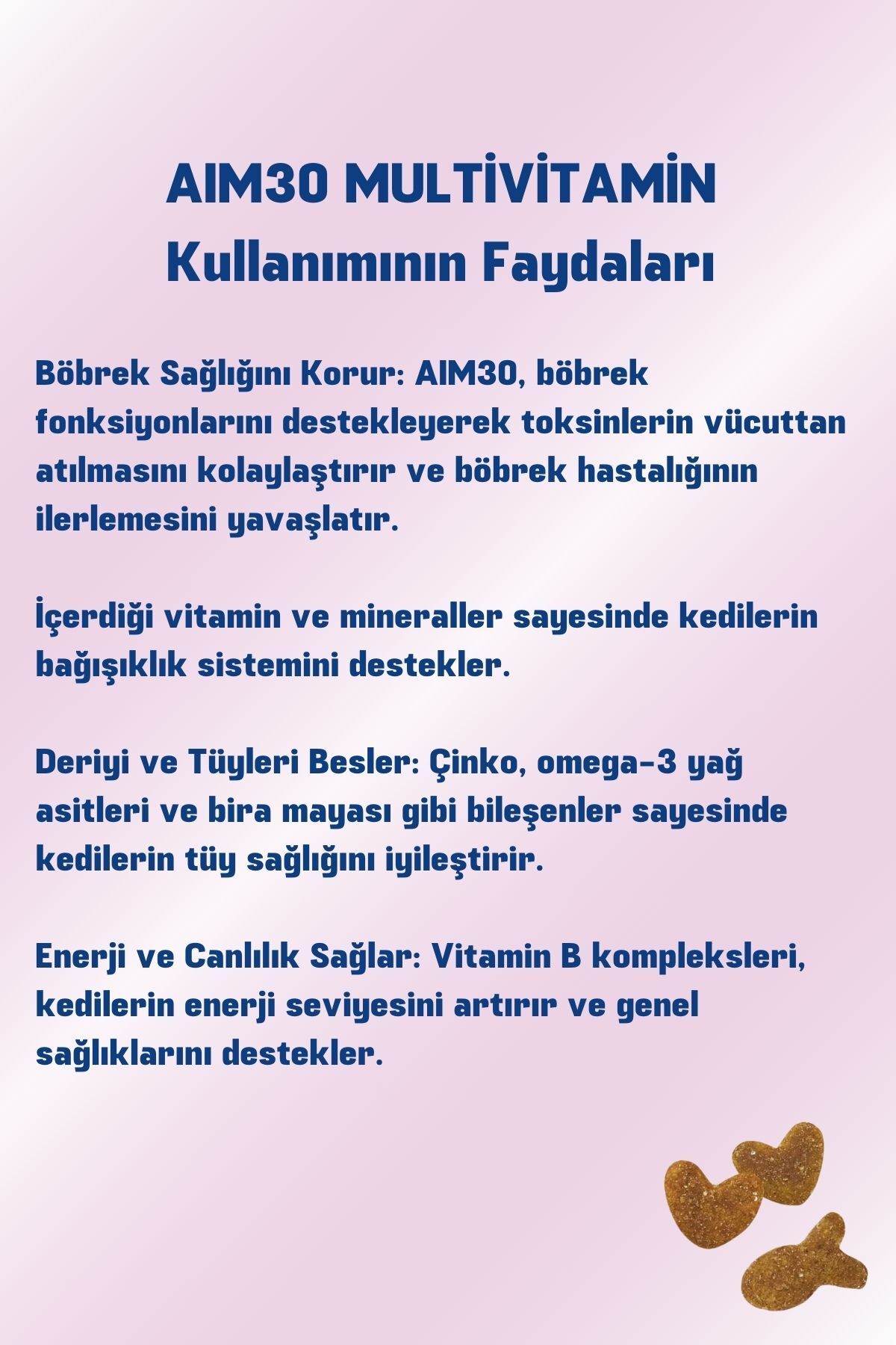 قرص مکمل مولتی‌ویتامین و مواد معدنی گربه آیم۳۰ AIM30، طعم غذاهای دریایی، مدل AIM30MULTİVİTAMİN025
