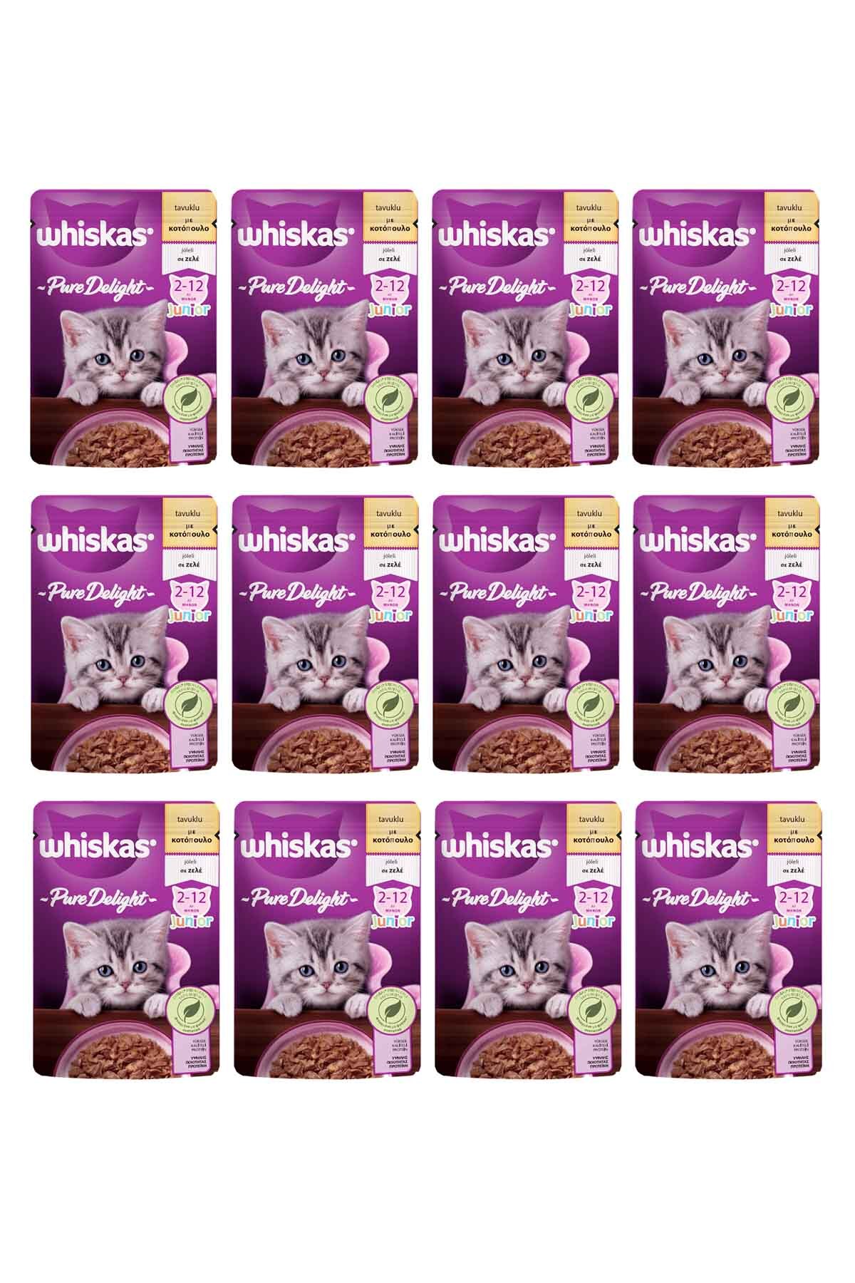 غذای مرطوب بچه‌گربه ویسکاس Whiskas Pure Delight با طعم مرغ، ۱۲ بسته ۸۵ گرمی