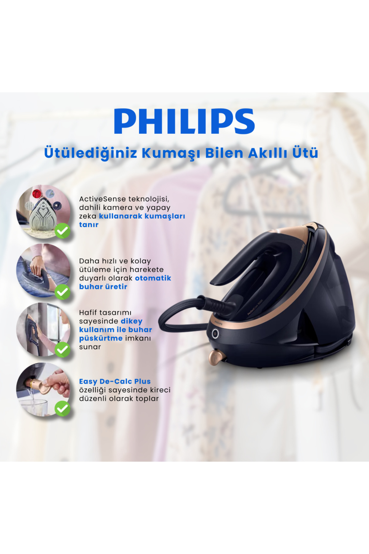 اتو بخار PREMIUM PERFECTCARE STEAM GENERATOR IRON AUTOMATIC TEMPERATURE BASE 3100W ZERO BURN RISK اورجینال Philips