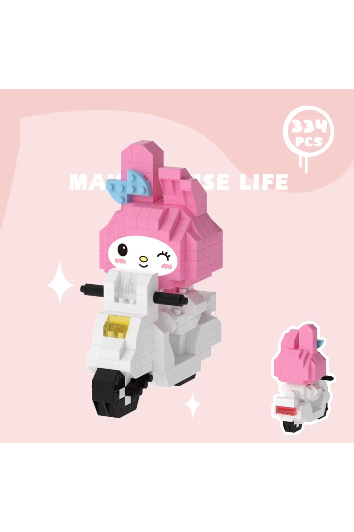 پازل سه بعدی MY MELODY SCOOTER – مجموعه بلاک DIY سری SANRIO | 334 PIECE TUTORIAL MEKANSM