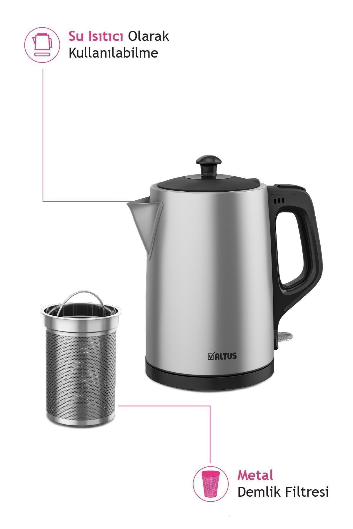 چای ساز دستگاه آل 795 آی سی شیشه و اینوکس اورجینال Altus