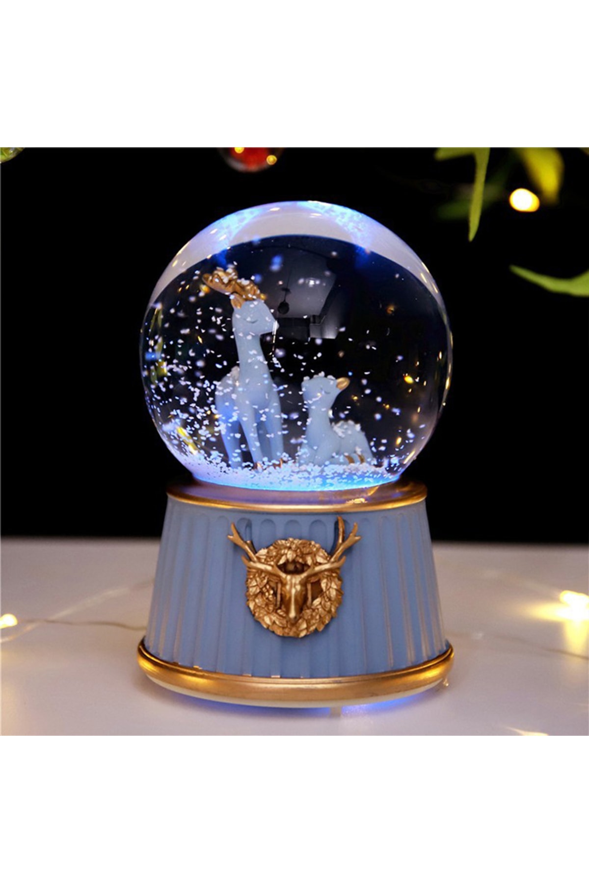 گوی برفی گلوب اسپری شده سایز بزرگ با تم گوزن نور و موسیقی آبی از ترکیه keyfim shop