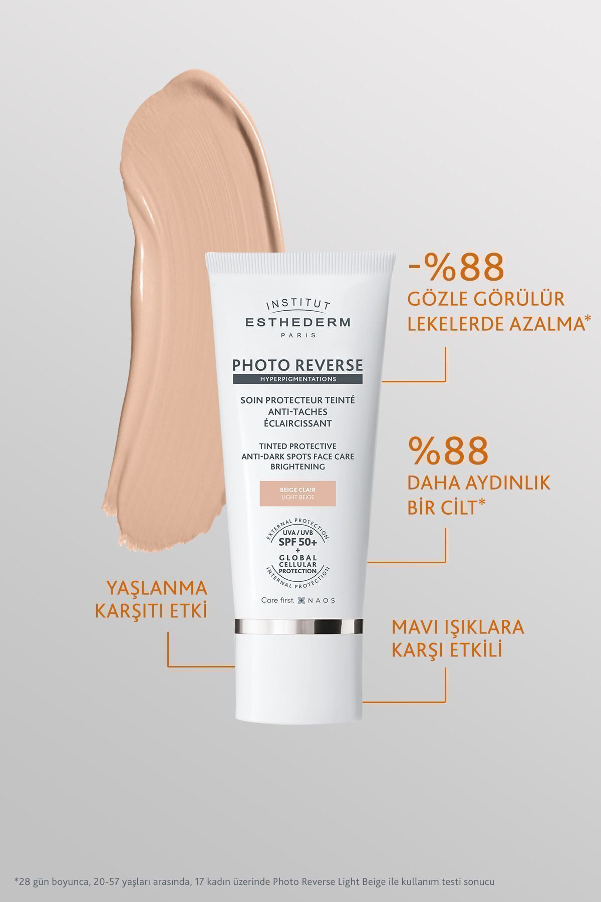 INSTITUT ESTHEDERM ضدآفتاب رنگی Photo Reverse Tinted Light Beige با SPF50 + محافظت بالا از لکه ها 50 میلی لیتر