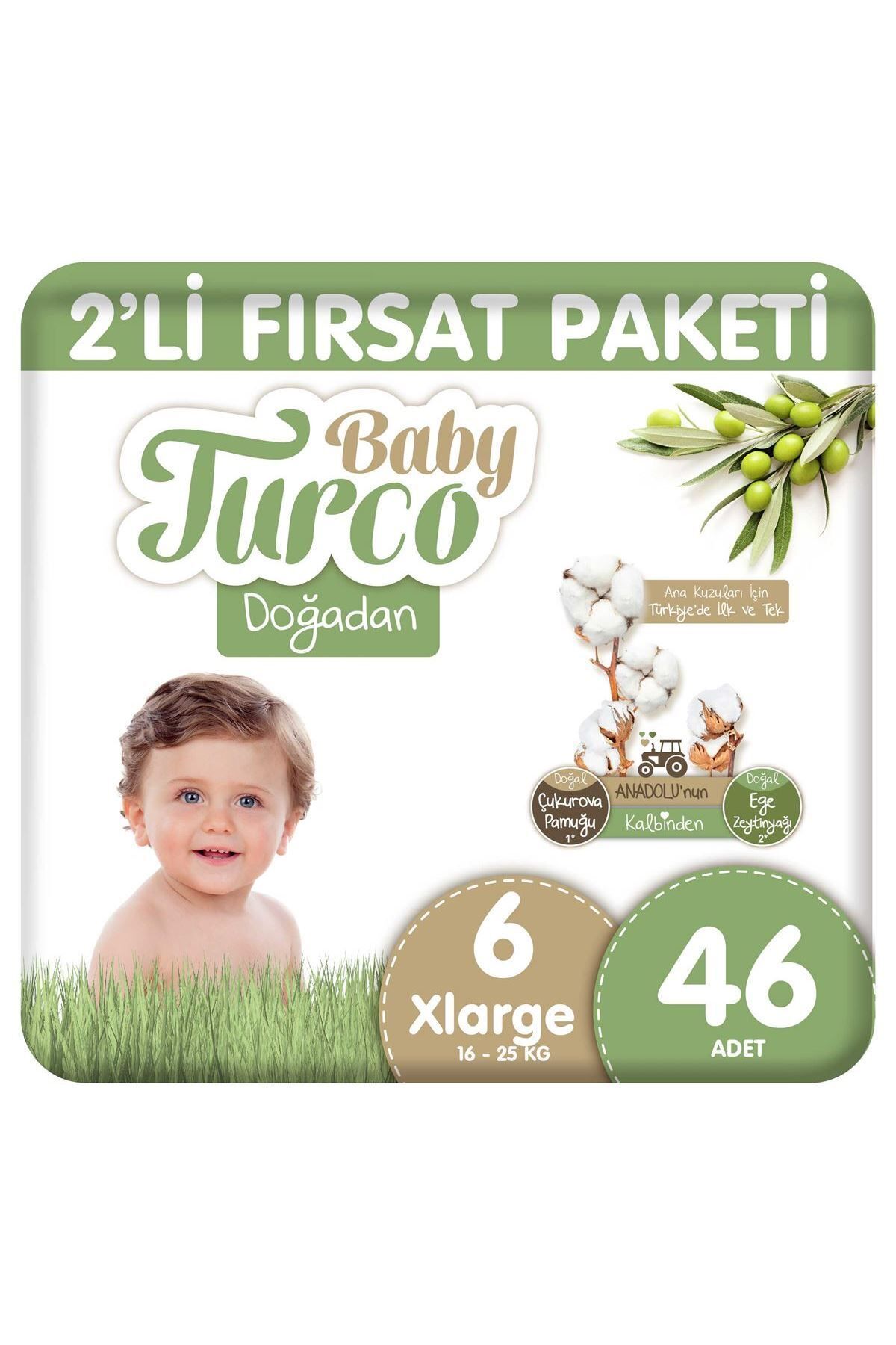 پوشک بچه بسته فرصت 2 تکه سایز 6 XLARGE 46 عددی اورجینال Baby Turco