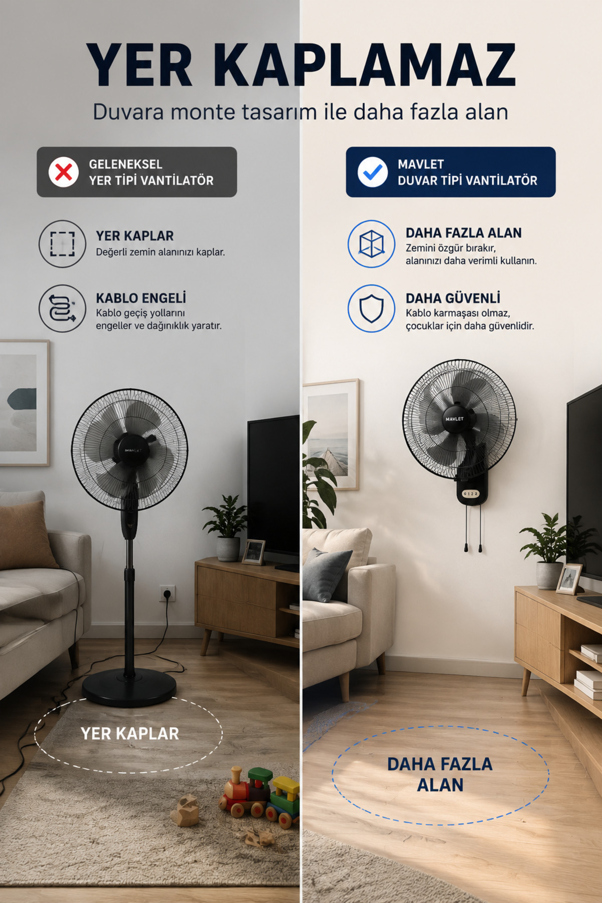 پنکه دیواری ماولت MAVLET، بسته ۲ عددی، سه‌سرعته و کم‌صدا، مدل TD04002-2fan مشکی