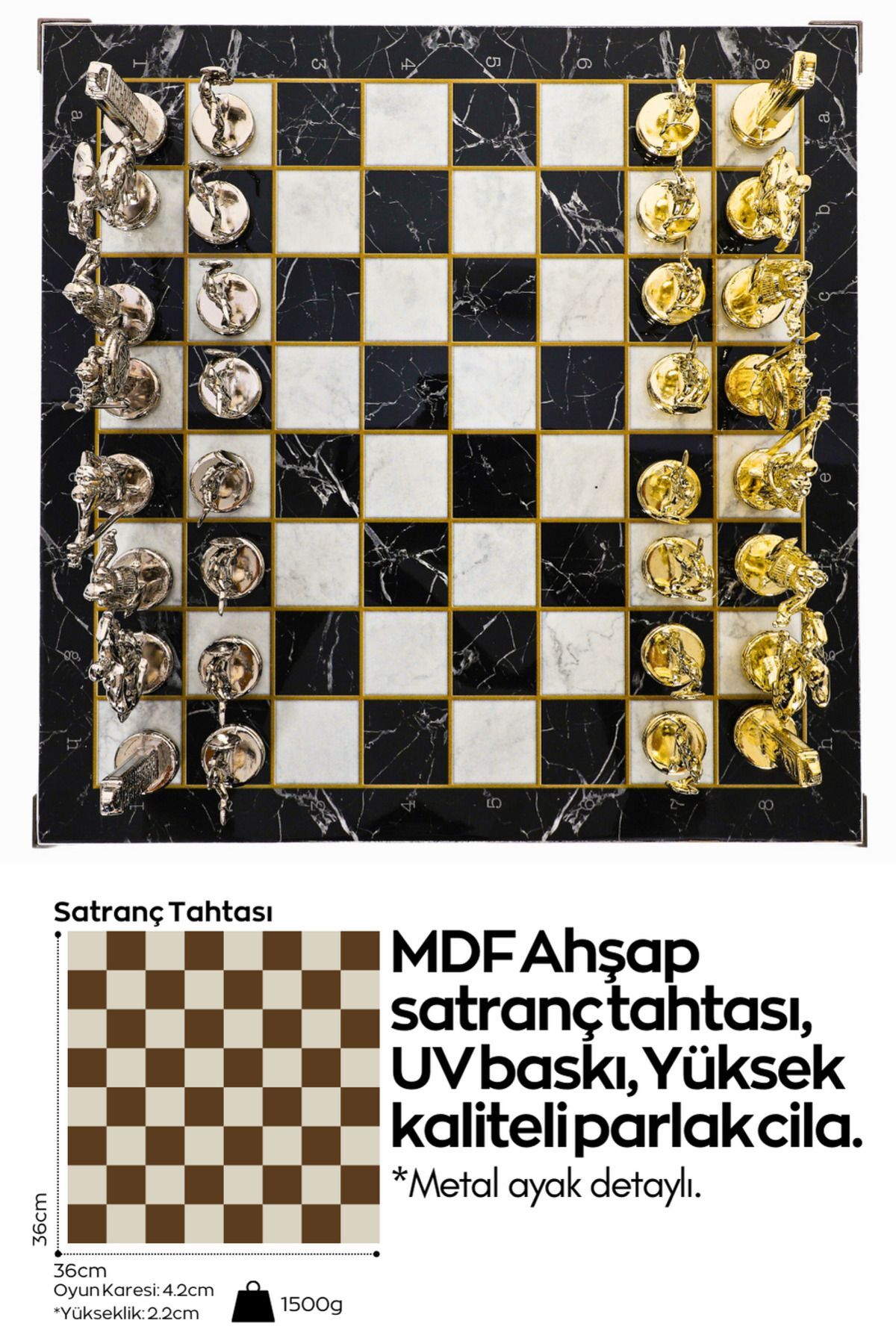 شطرنج ست فلزی بزرگ | تخته 37 سانتی متری طرح دار شکل پوزیدون اساطیری یونانی Cooper Chess