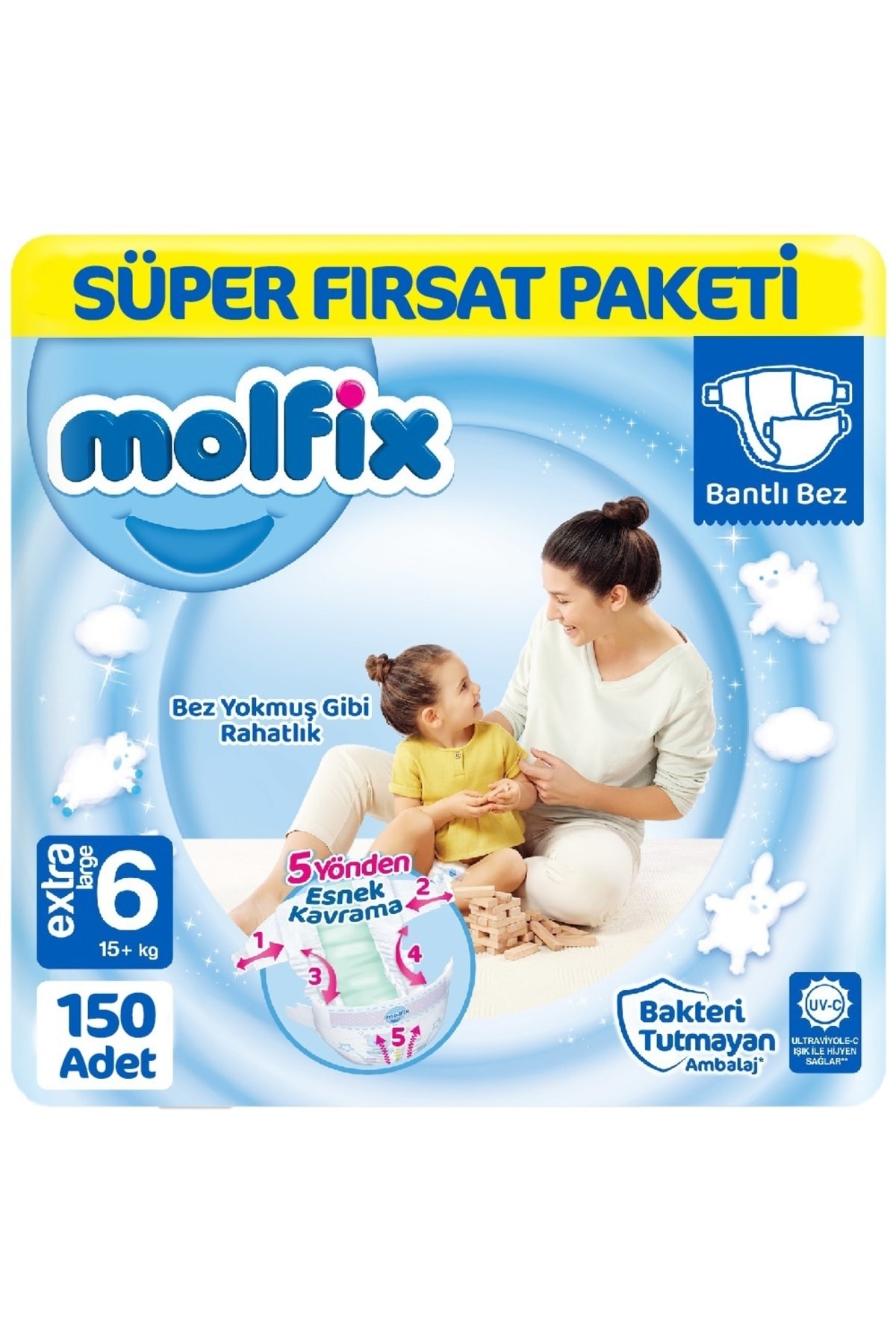 پوشک بچه سایز 6 بسته پیشنهادی سوپر 50X3 150 عددی اورجینال Molfix