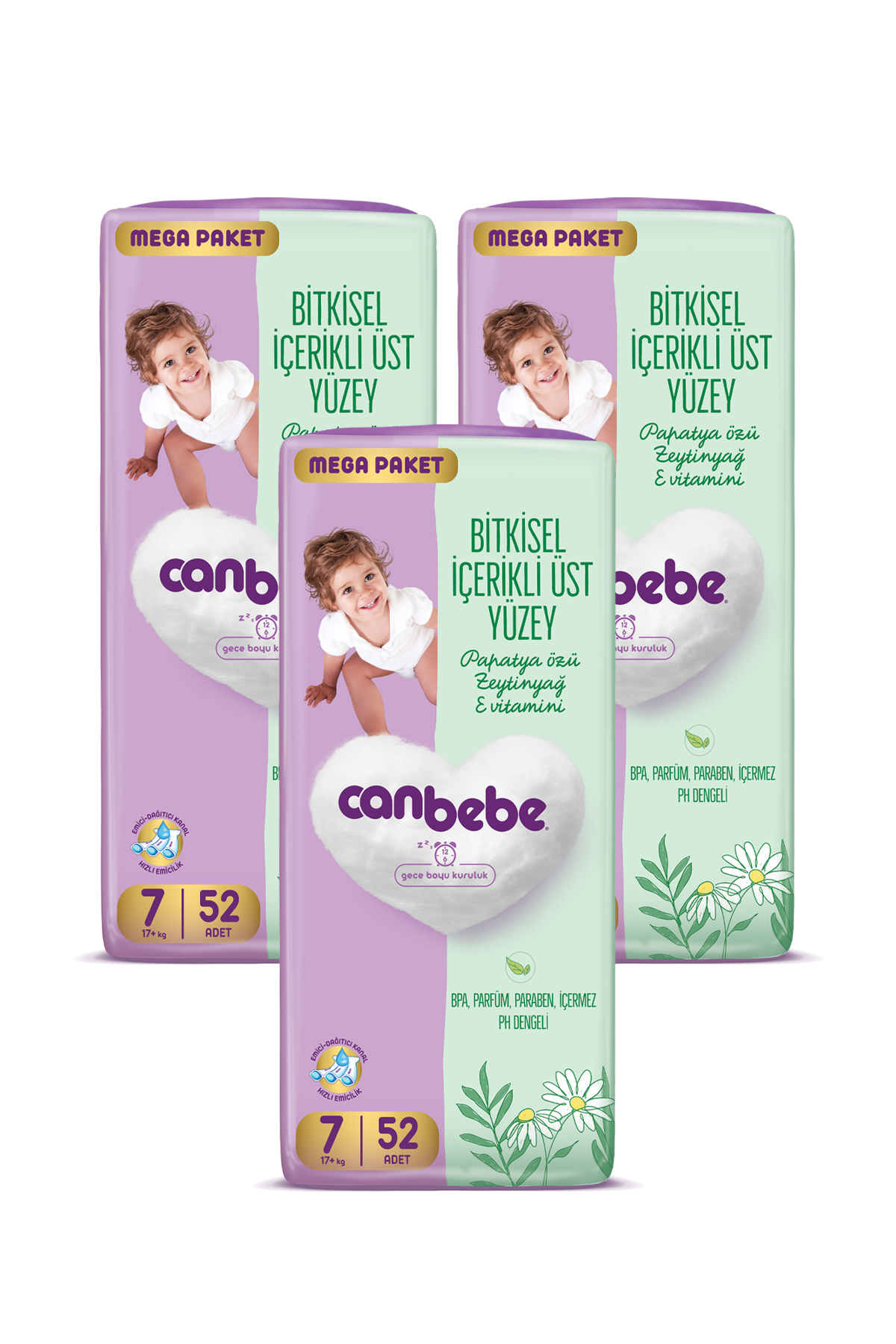پوشک بچه مگا بسته سایز 7 XXL 17+ کیلوگرم 52 عدد در 3 اورجینال Canbebe