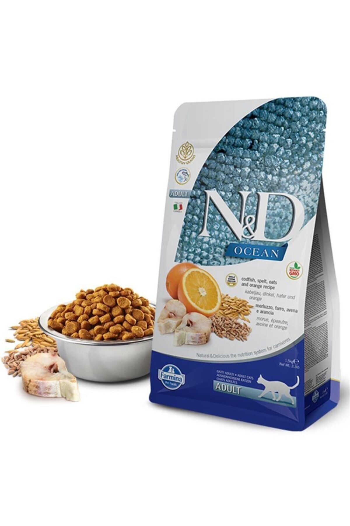 غذای خشک گربه ان‌اندی N&D Ocean کم‌غلات با ماهی و پرتقال، ۱٫۵ کیلوگرم 1,5 Kg