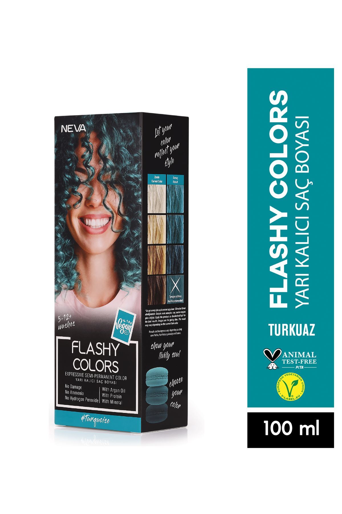 رنگ موی نیمه دائمی آبی فیروزه‌ای 100ml مناسب برای همه جنسیت‌ها Neva Flashy Colors