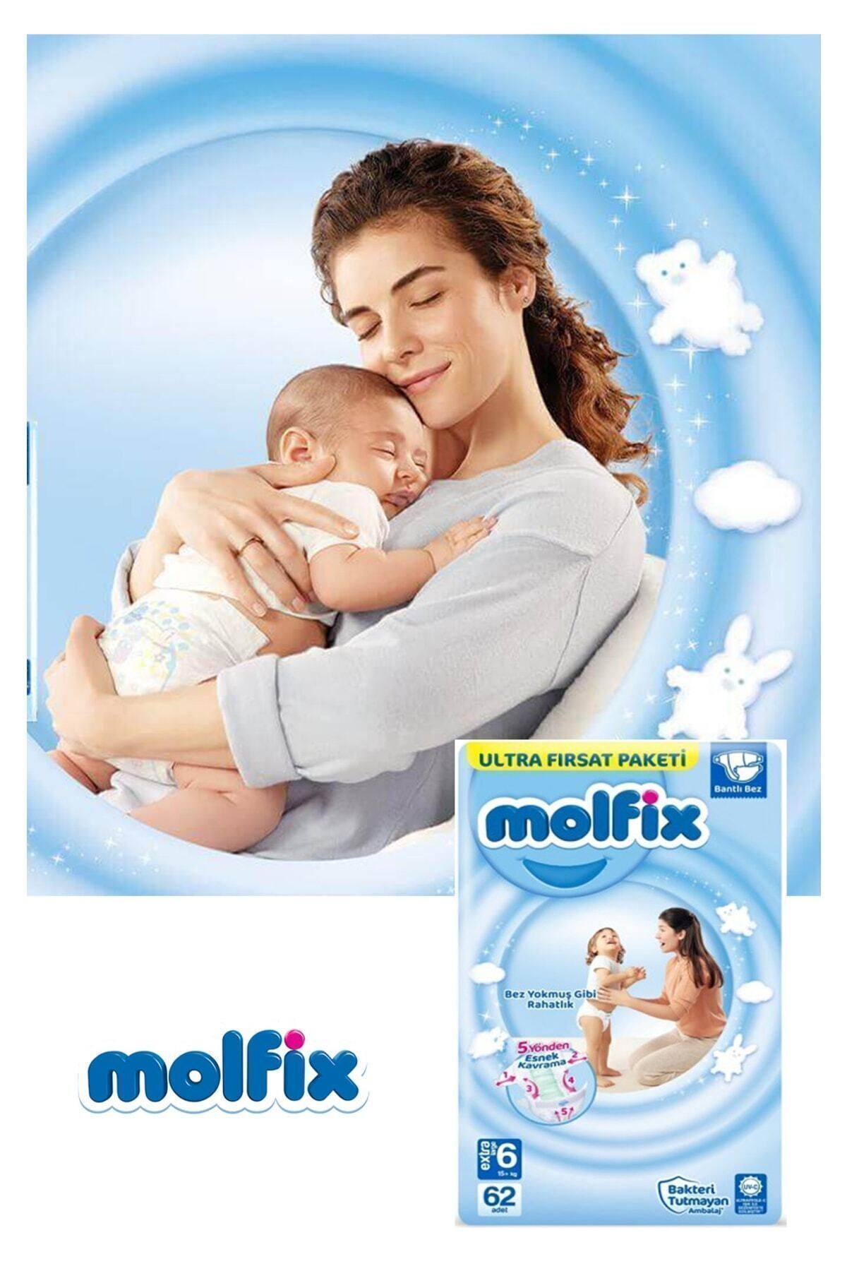 پوشک بچه ULTRA OPPORTUNITY PACKAGE SIZE 6 62 PCS X 2 PACKS اورجینال Molfix