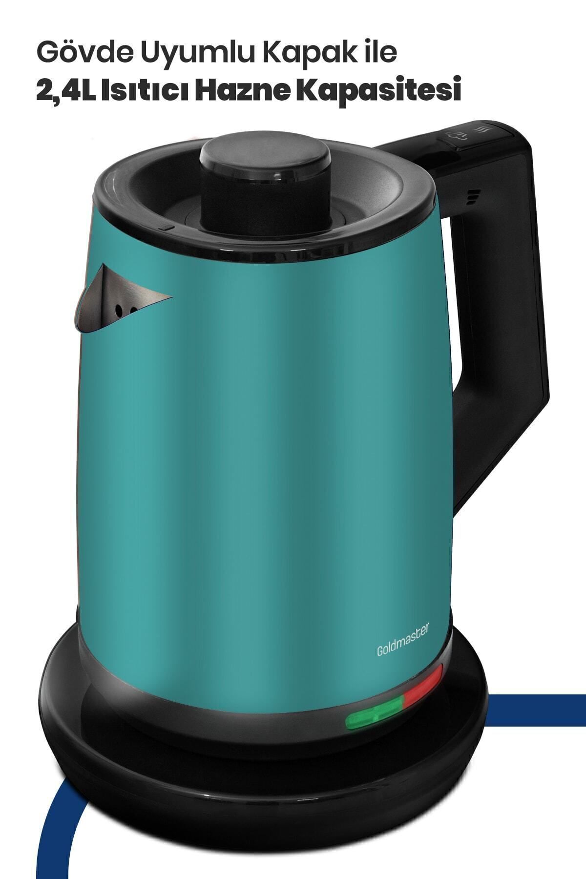 چای ساز و کتری استیل طرح بدون چکه AKASYA GREEN XL 2200 وات ثبت اختراع اورجینال GoldMaster