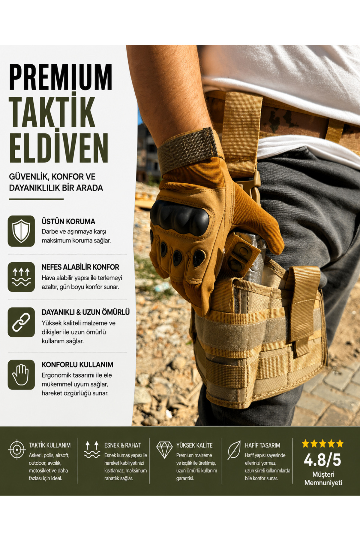 دستکش بلند موتورسواری پارس تاکتیکال Pars Tactical، مدل ÇÖL UZUN ELD