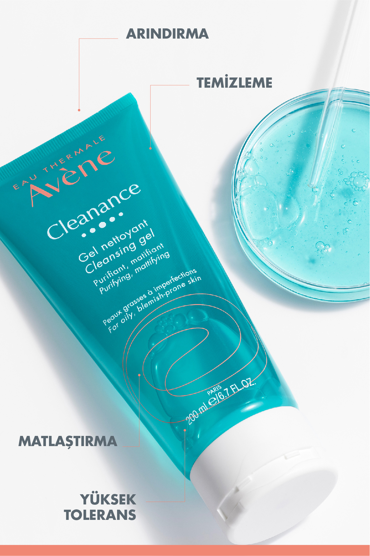 ست مراقبت پوست پاکسازی ژل تمیز کردن 200 میل + AHA سرم 30ML نقص ضد Avene