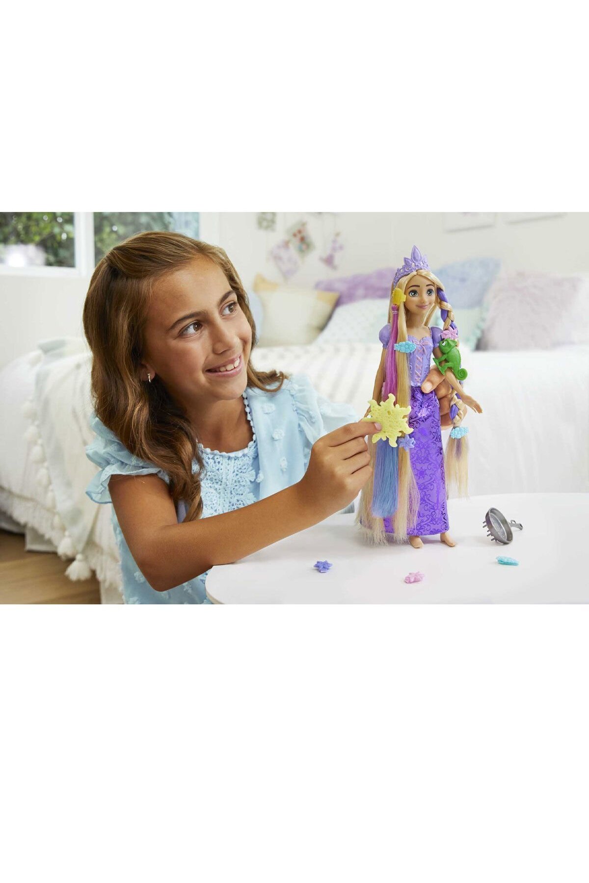 عروسک های اسباب بازی و لوازم جانبی MATTEL DISNEY PRINCESS RAPUNZEL با موهای جادویی تغییر رنگ HLW18 DİSNEY