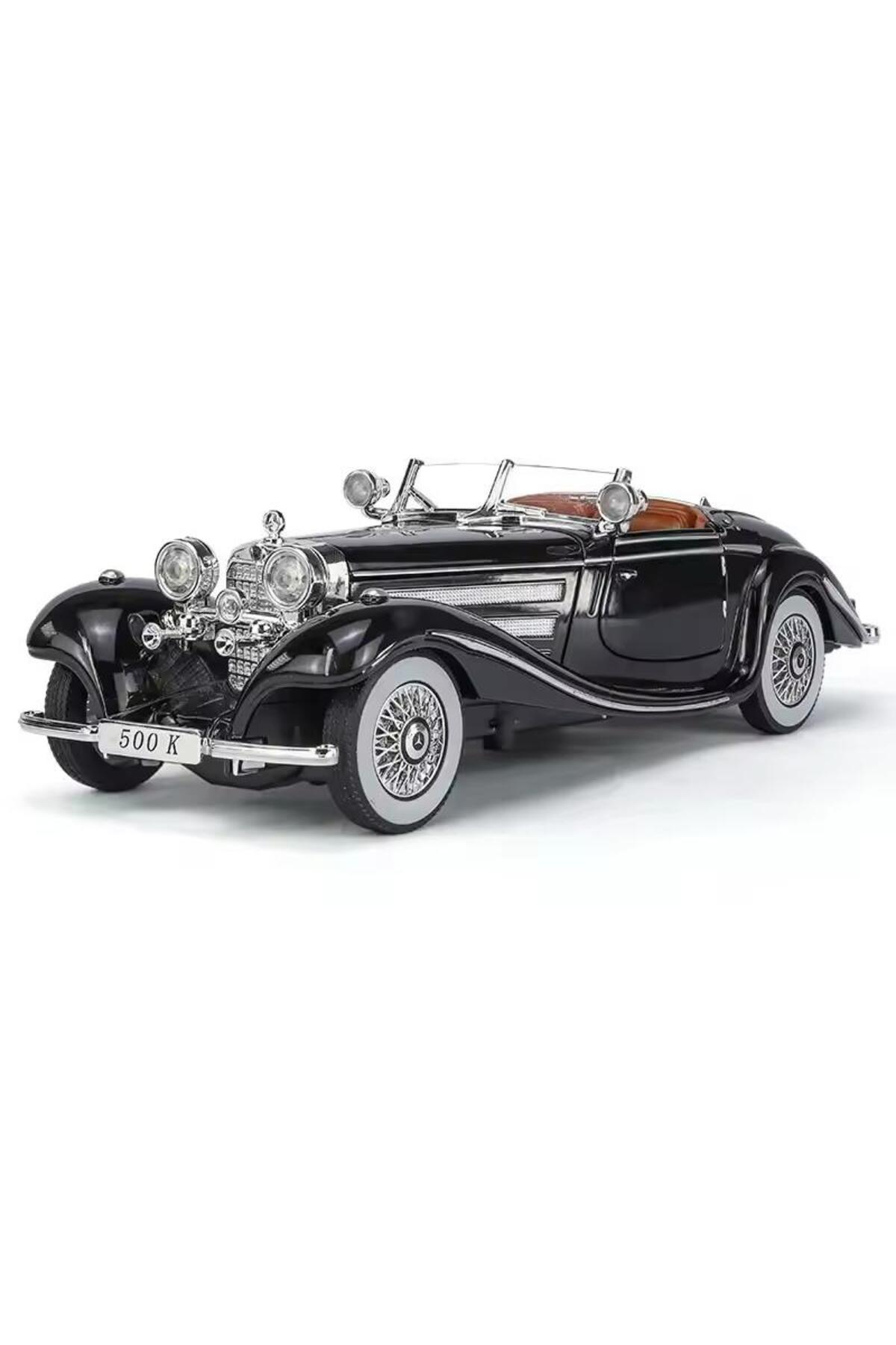 مدل خودرو MERCEDES 500K مشکی OLD کلاسیک درهای باز با صدا و چراغ مرسدس 500 K DIECAST CAR اورجینال SECTOYS