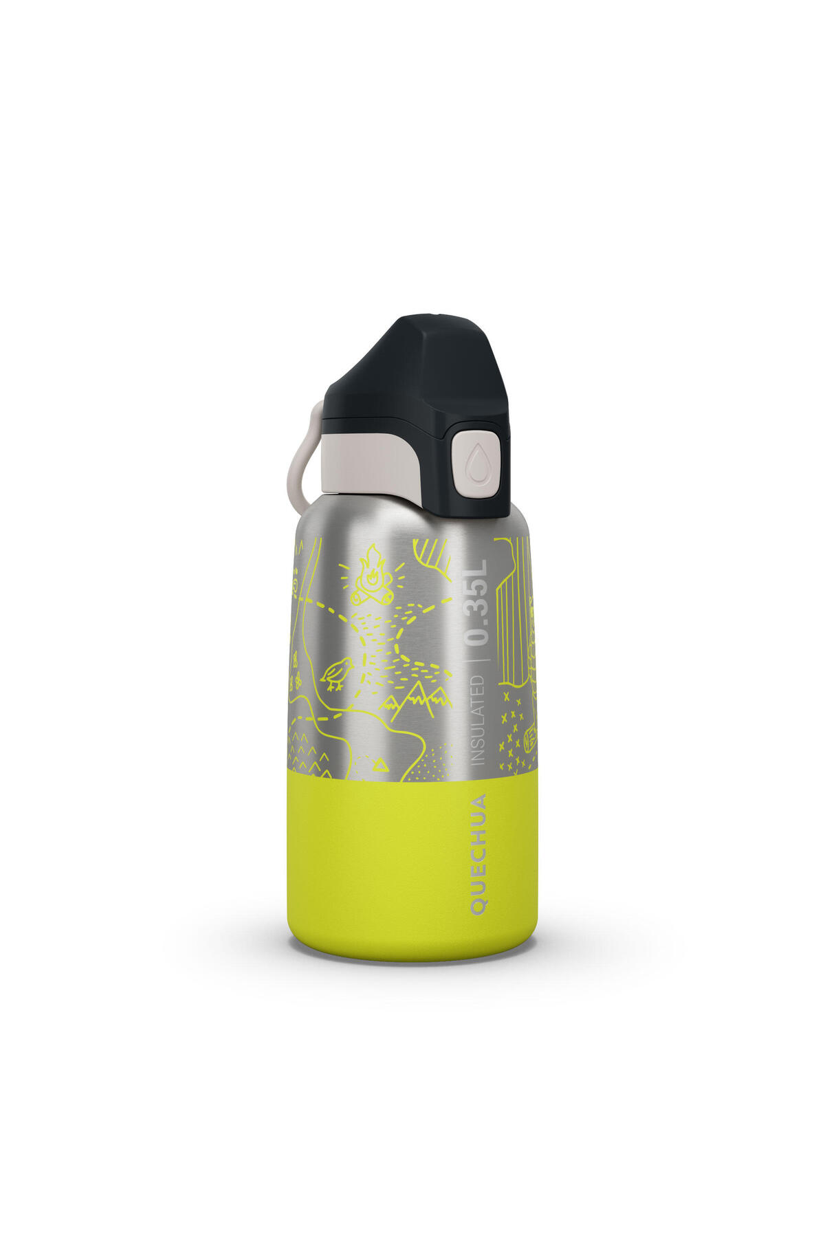 فلاسک قمقمه استیل ضد زنگ فضای باز کودکان QUECHUA 0,35 L زرد اورجینال Decathlon