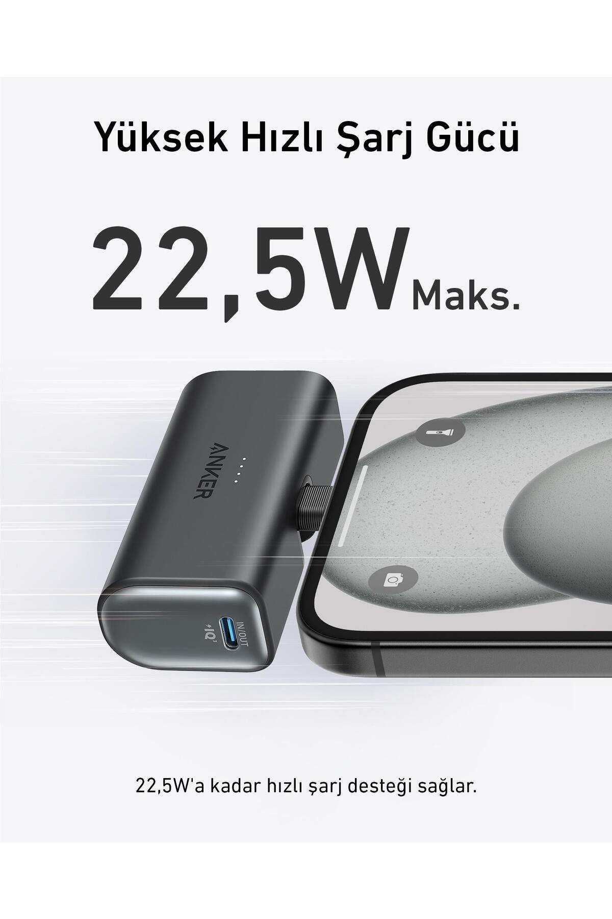 پاوربانک نانو 5000 MH 22.5W USB C BLUE A1653 اورجینال Anker