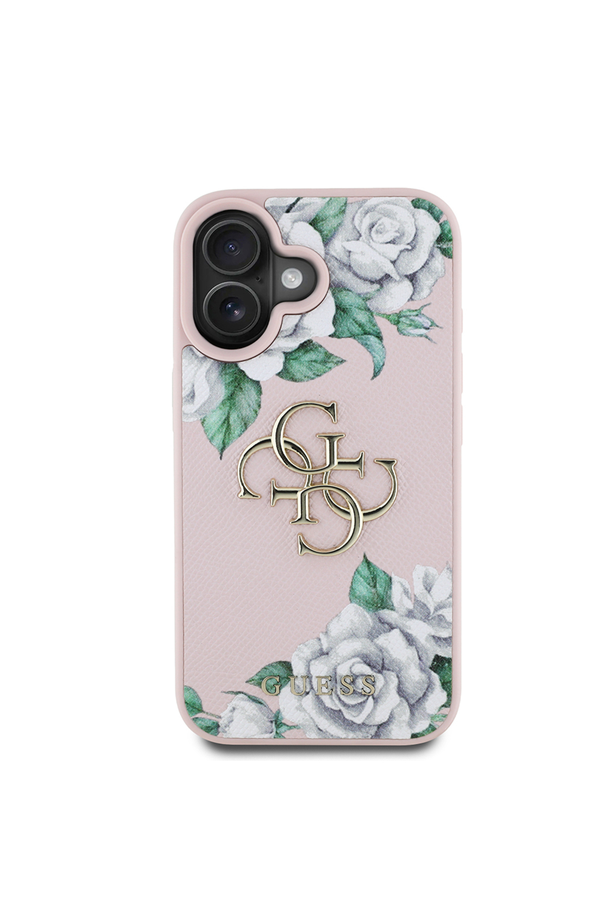 کاور و قاب IPHONE 16 CASE GUESS LICENSED ROSE PRINTED LOGO DESIGNED LARGE METAL طراحی جلد صورتی اورجینال Guess