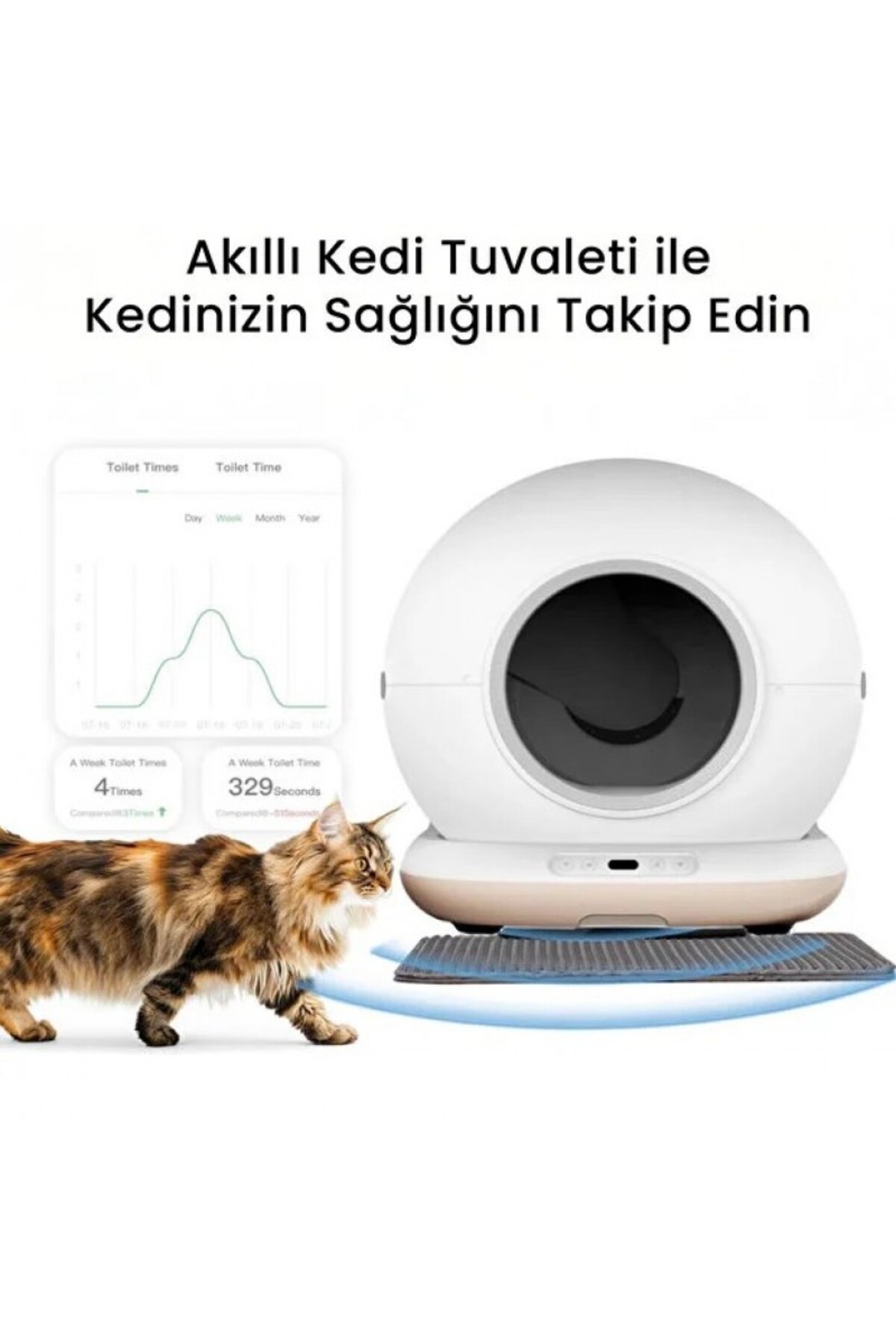 توالت هوشمند گربه ینیلیگ Yenilig با دوربین HD، پاک‌سازی خودکار و استریل‌سازی UV 1 Adet