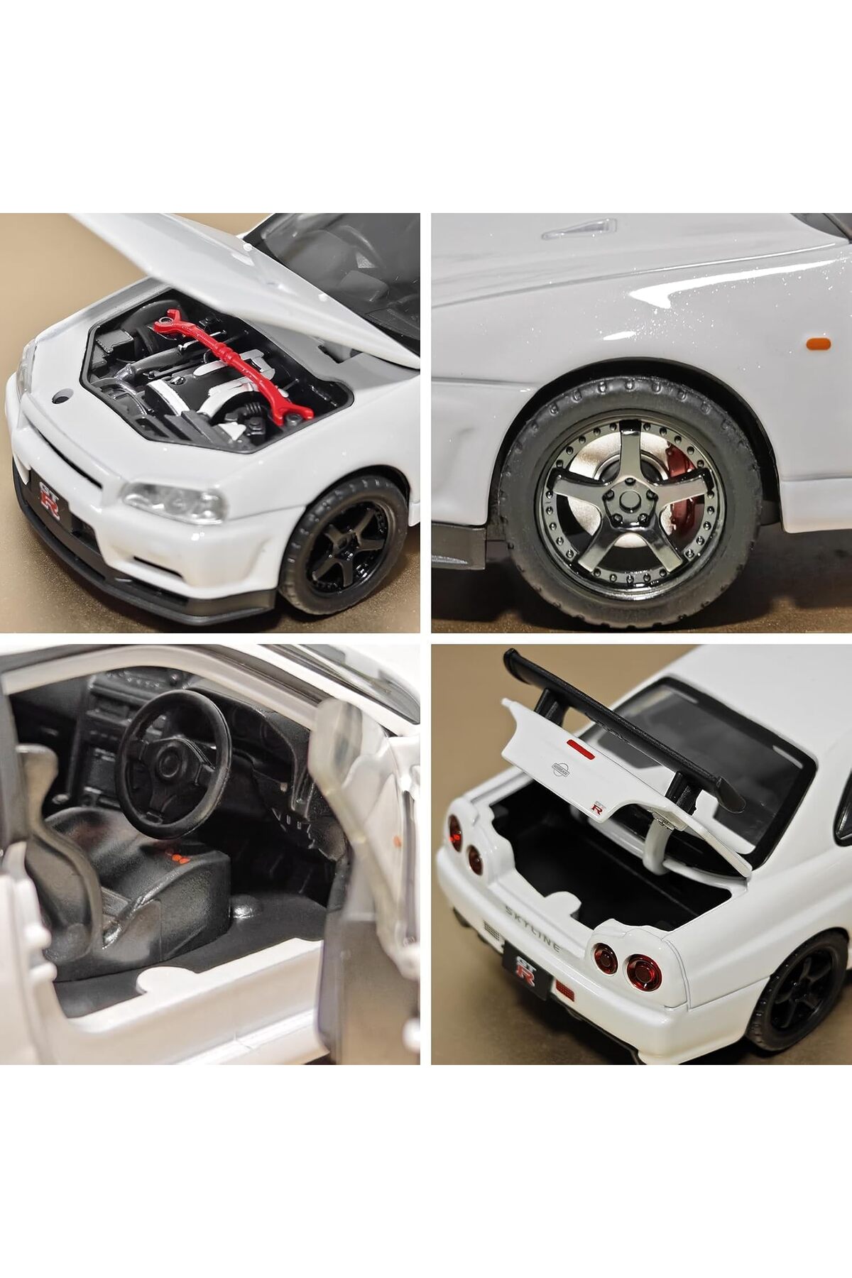 مدل خودرو NISSAN SKYLINE GTR R34 1:24 DIECAST METAL MODEL CAR COLLECTION سفید با صدا و نور اورجینال alpmodel