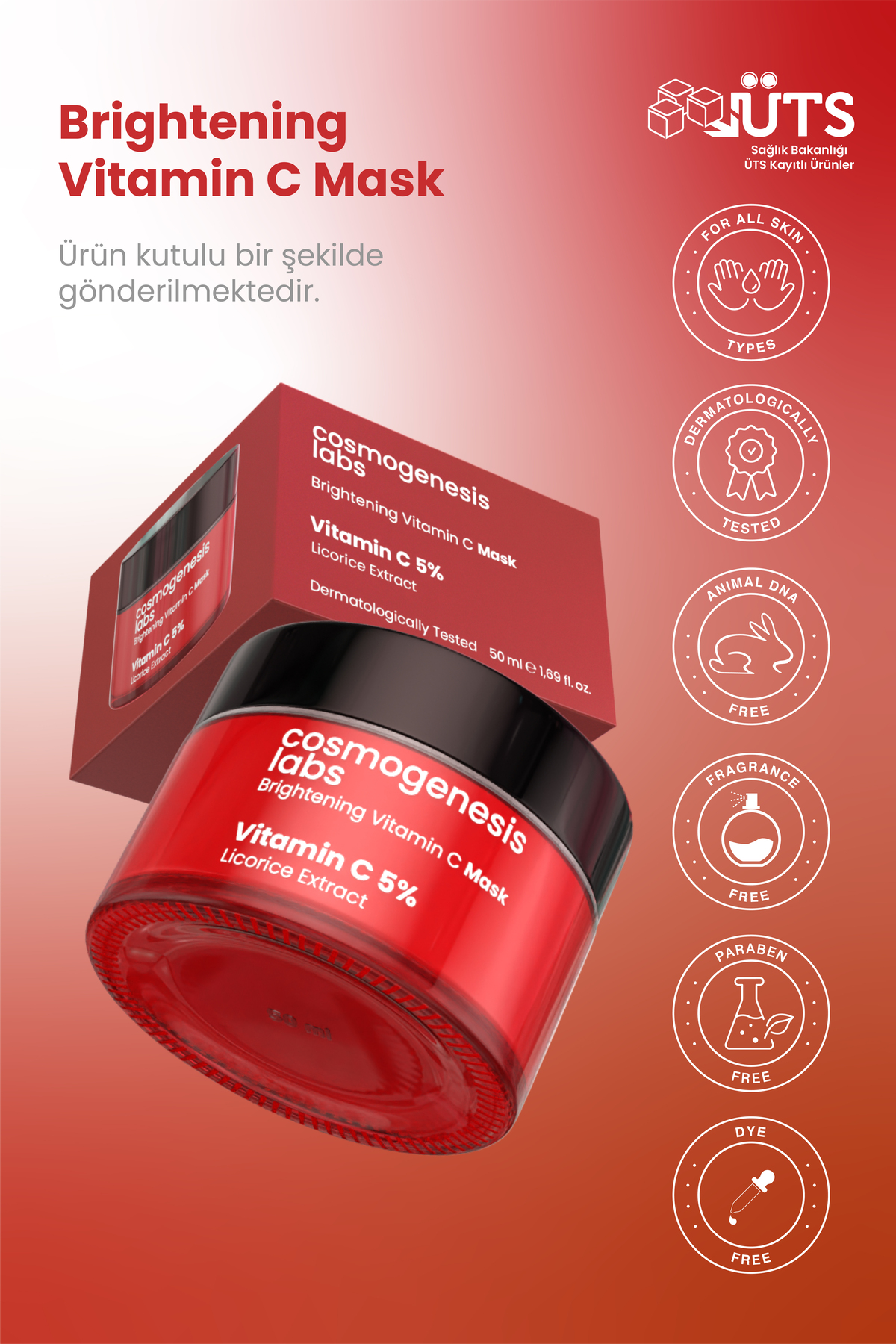 ماسک صورت 5 ٪ کرم ویتامین C 50 میل روشنایی شستشو داده های حذف کننده تسویه حساب وگان Cosmogenesis Labs