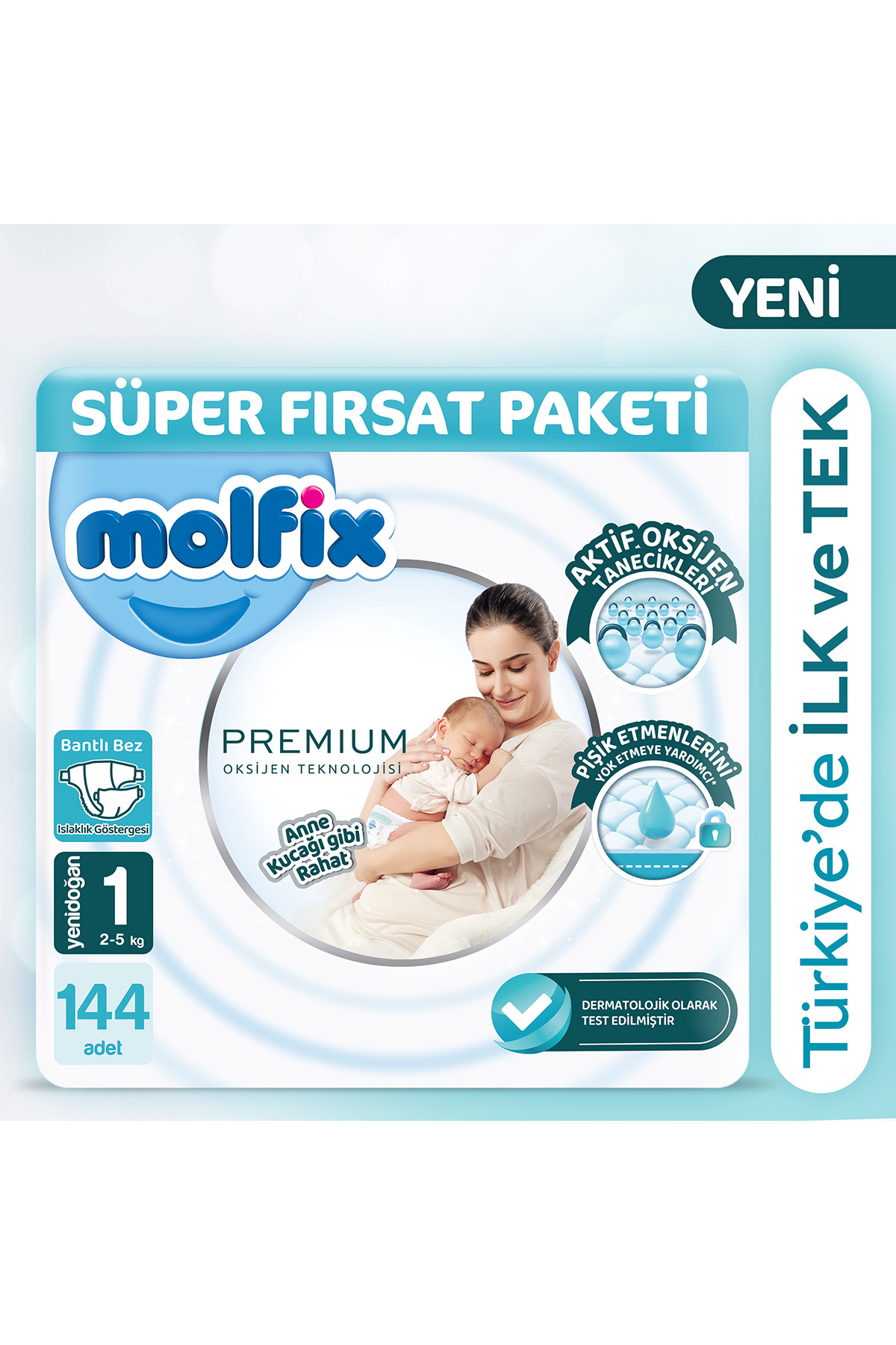 پوشک بچه پکیج سوپر دیل پرمیوم 1 سایز 144 عدد اورجینال Molfix