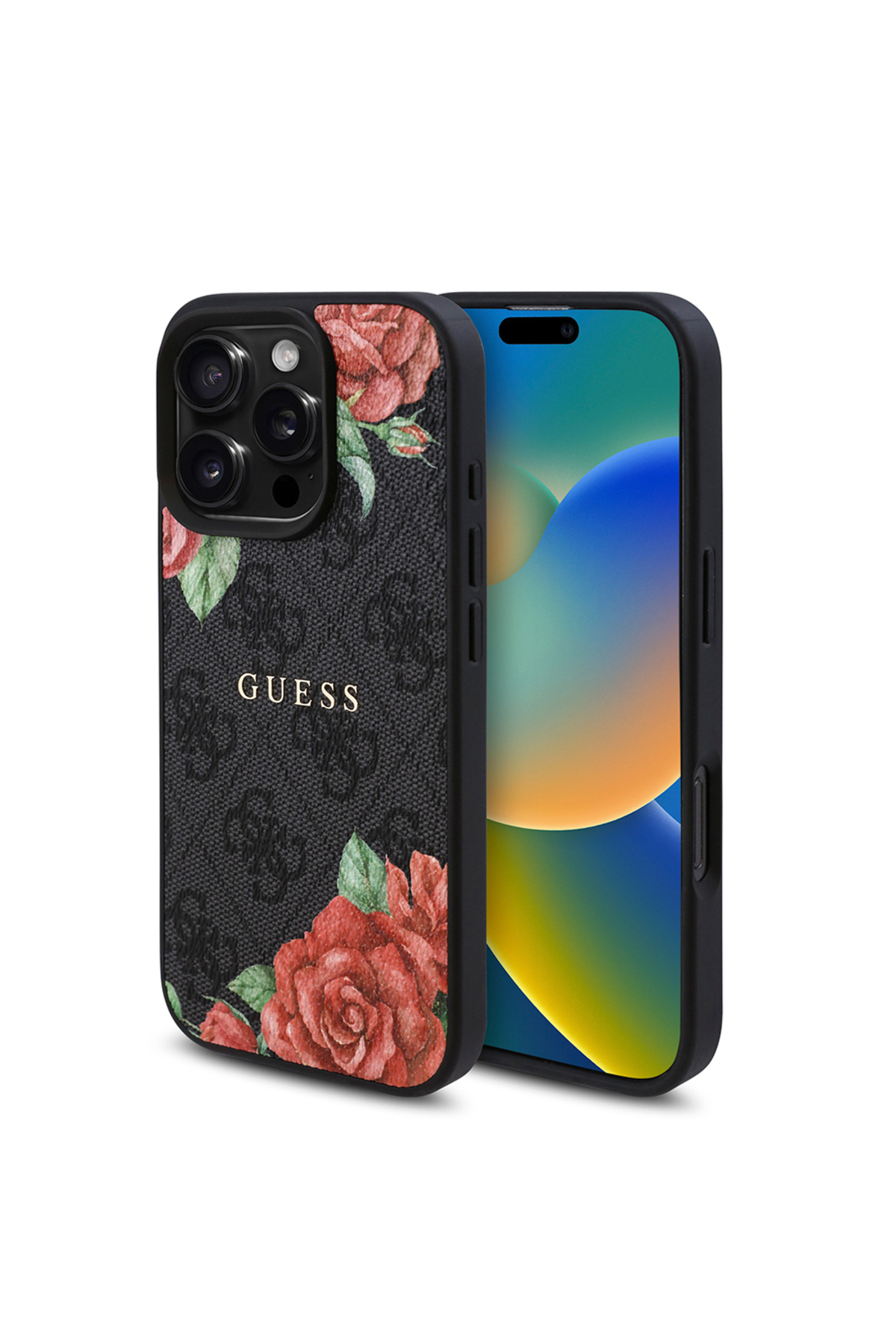 کاور و قاب سازگار IPHONE 16 PRO MAX GUESS MAGSAFE COMPATIBLE ROSE PRINTED 4G PATTERNED TEXT COVER مشکی اورجینال Guess