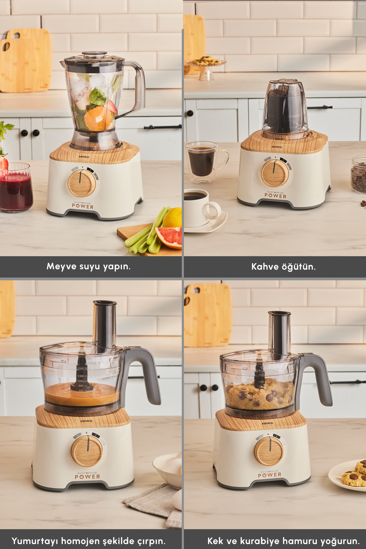 ست مخلوط کن MASTERMAID POWER 10 IN 1 FOOD PROCESSOR WOOD CRAFT 2000 W اورجینال Karaca