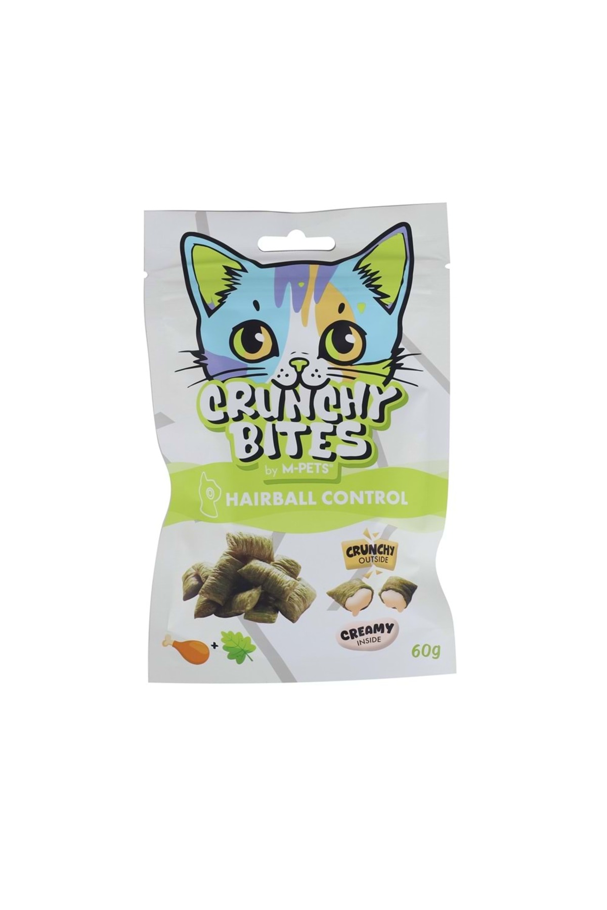 تشویقی گربه ام‌پتس M-PETS، Crunchy Bites Hairball Control، ۶۰ گرم