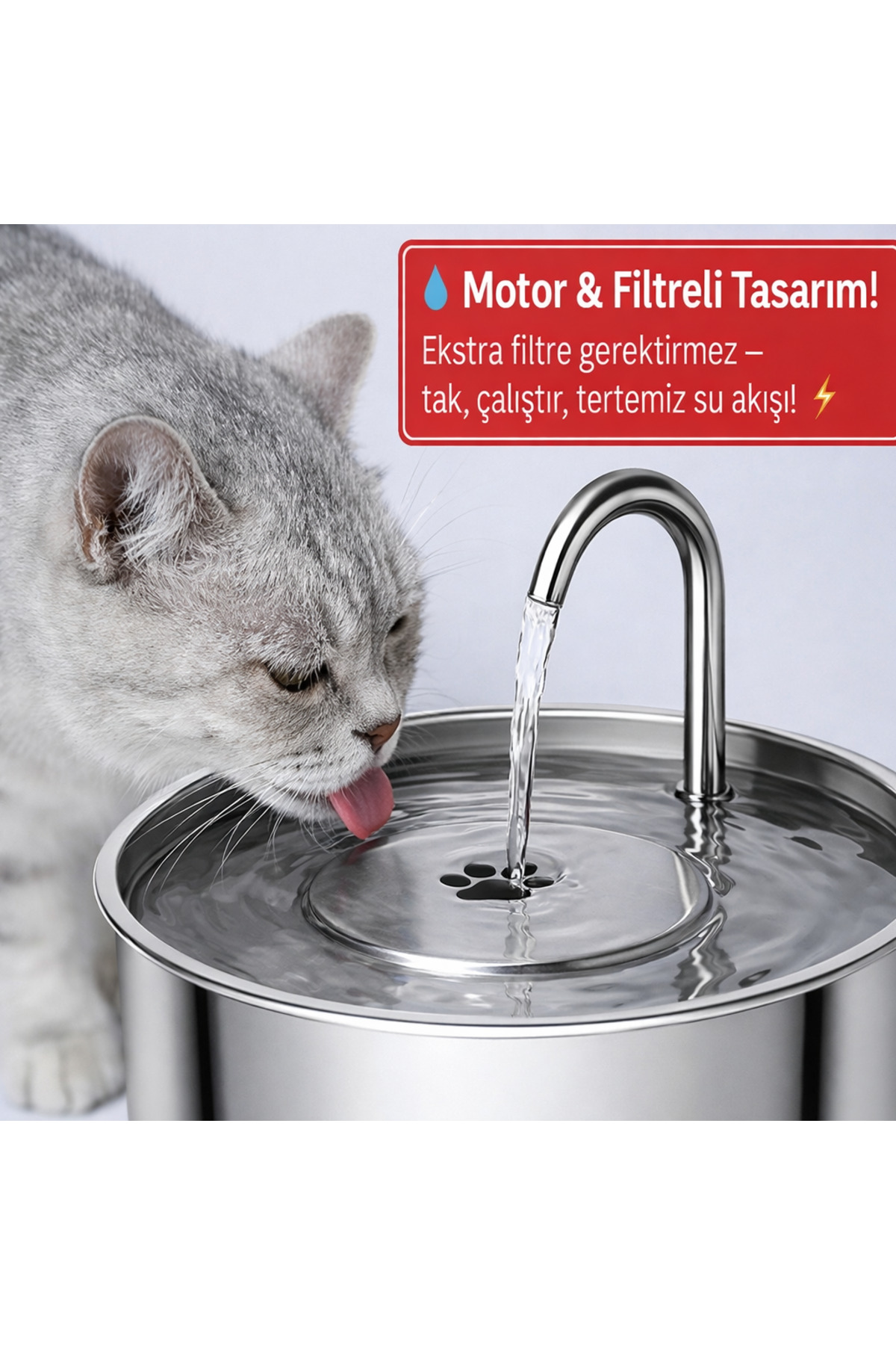 آبخوری فواره‌ای گربه و سگ اومو Oumo، ۲٫۵ لیتری استیل با فیلتر کربن فعال 2.5 L