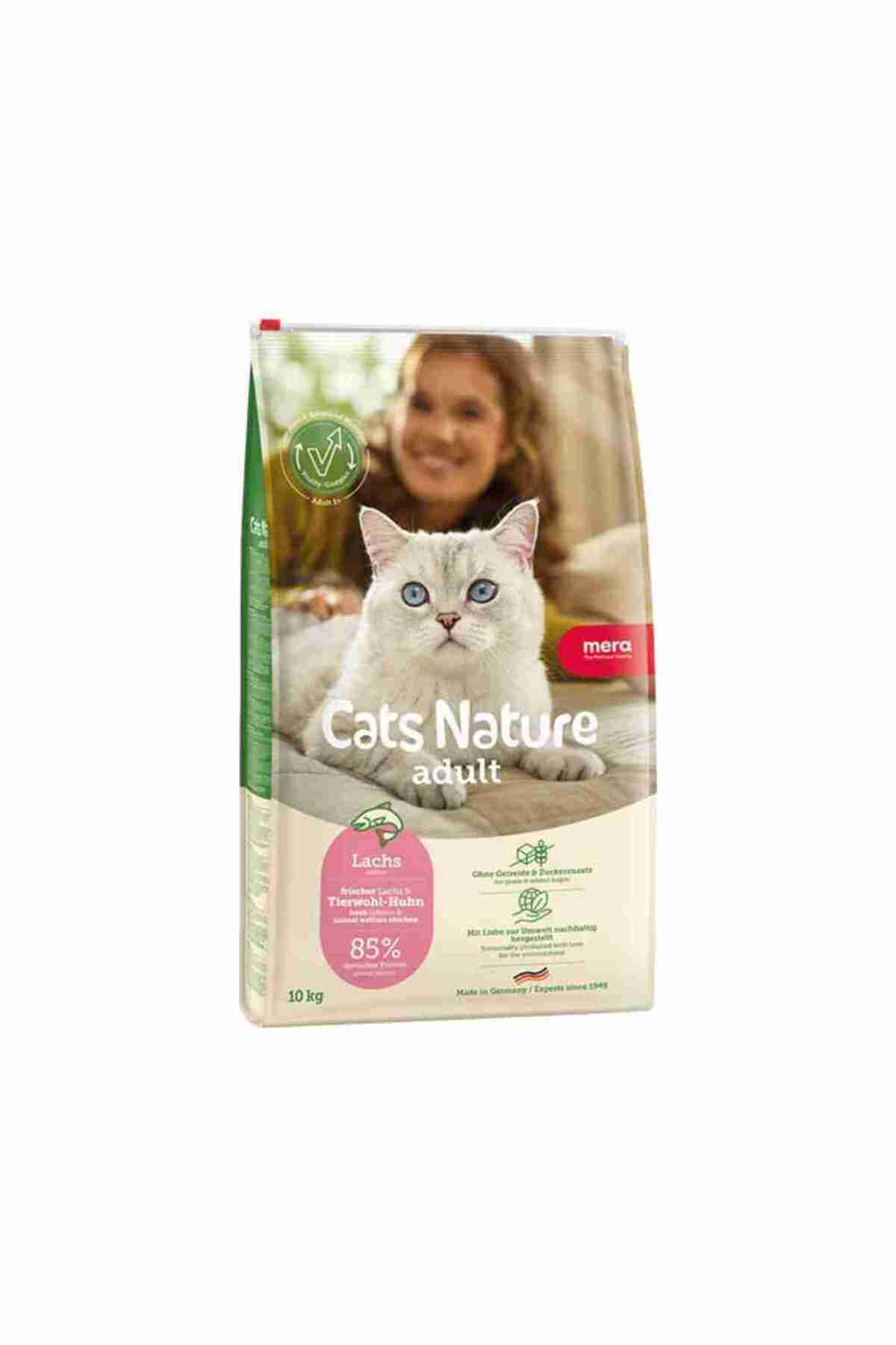غذای خشک گربه بالغ مرا Mera The Petfood Family، سری Cats Nature Adult، سالمون و بدون غلات، ۱۰ کیلوگرم