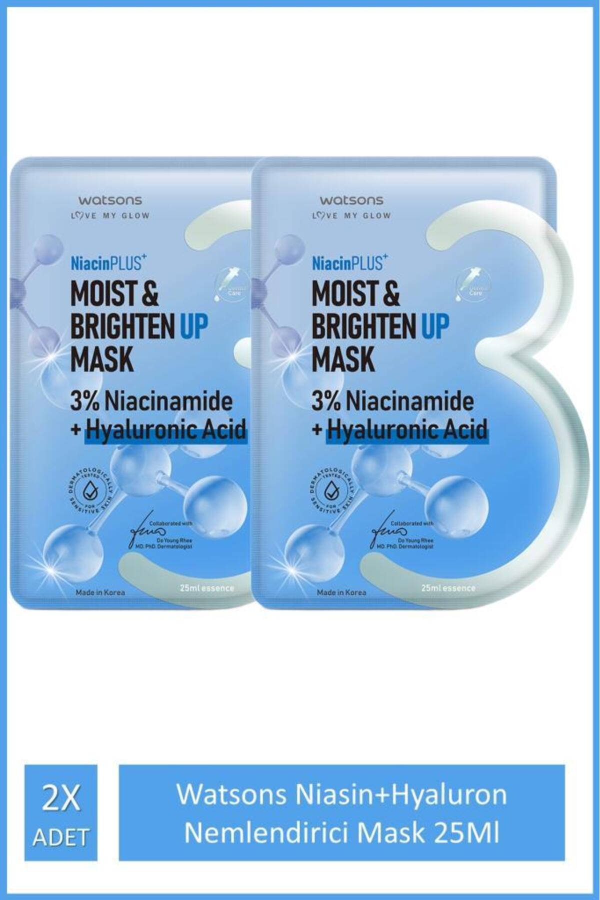 ماسک ورقه‌ای صورت واتسونز Watsons نیاسینامید و هیالورون، بسته ۲ عددی 25Ml