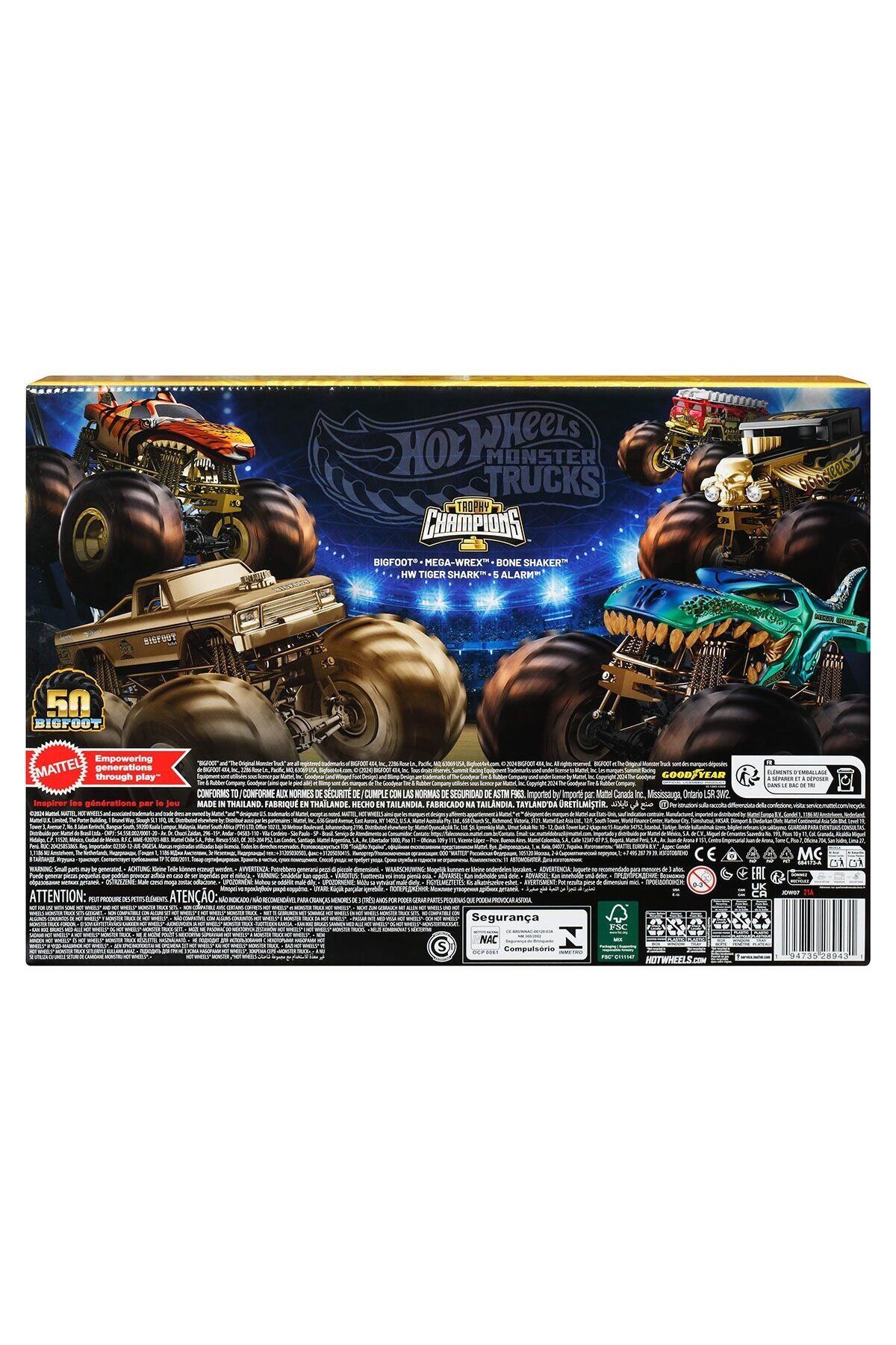 مدل خودرو JDW07 MONSTER TRUCKS BIGFOOT TROPHY CHAMPIONS CAR AND TRUCK MULTIPLIER اورجینال HOT WHEELS