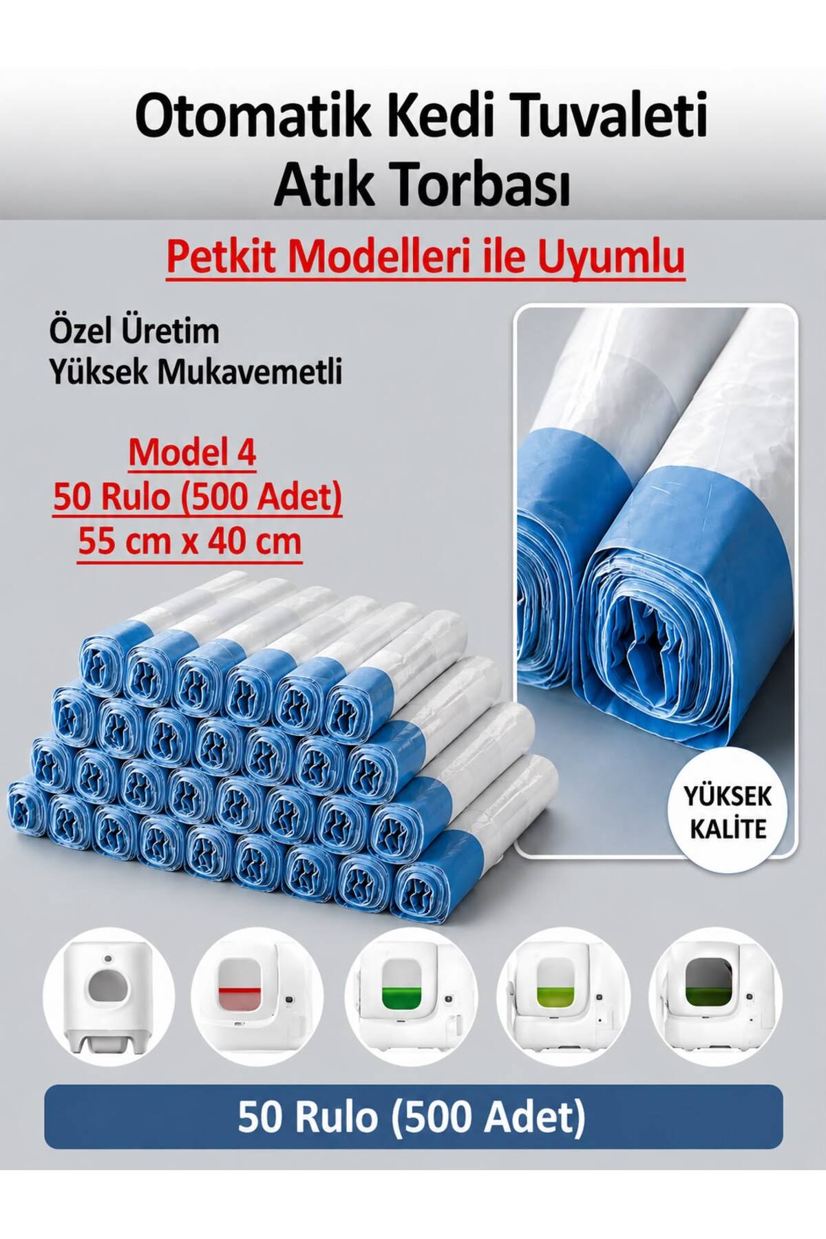 کیسه زباله توالت هوشمند گربه، سازگار با Petkit، ۵۰ رول و ۵۰۰ عدد، اینترنال Internal