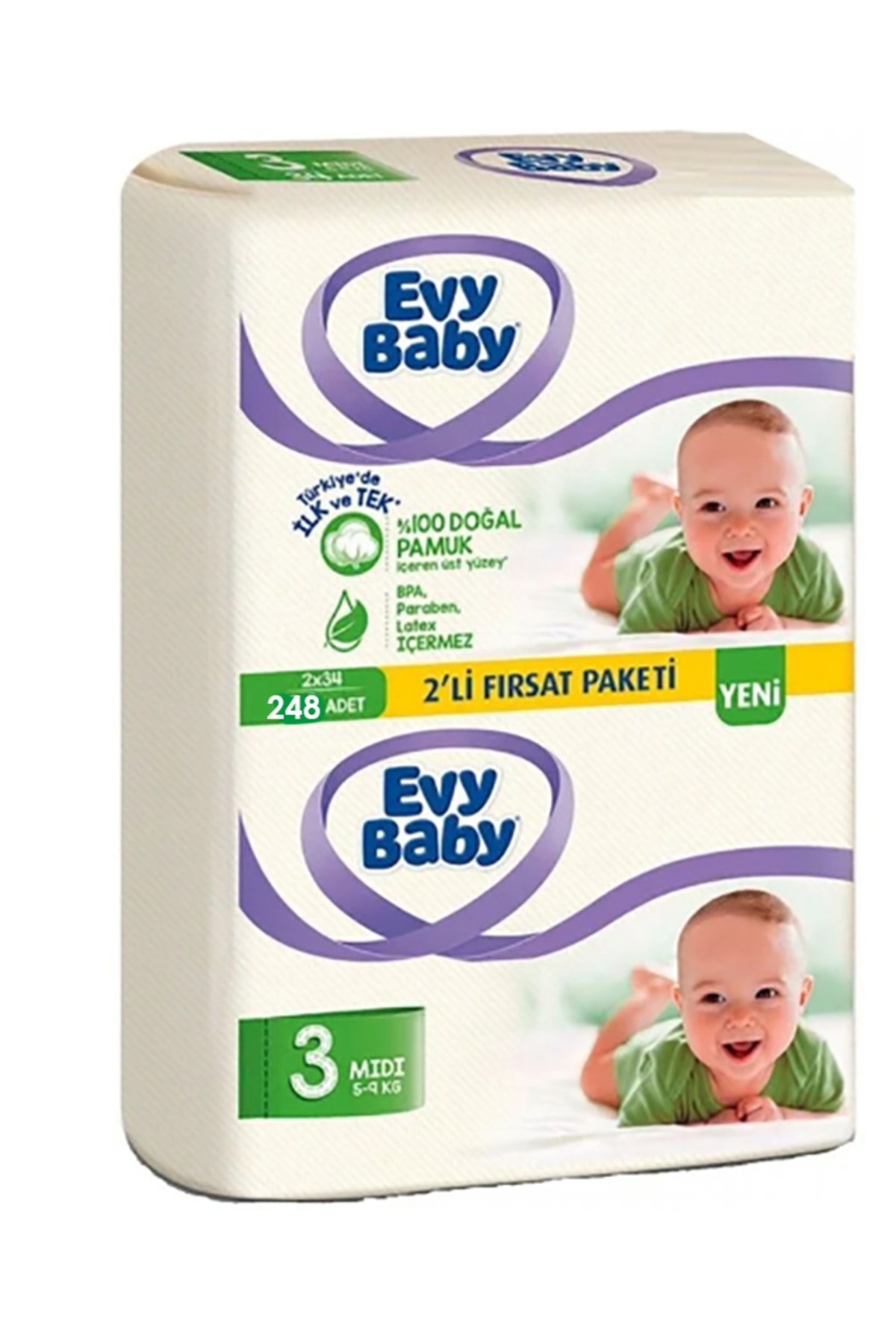 پوشک بچه 3 میدی 248 عددی اورجینال Evy Baby