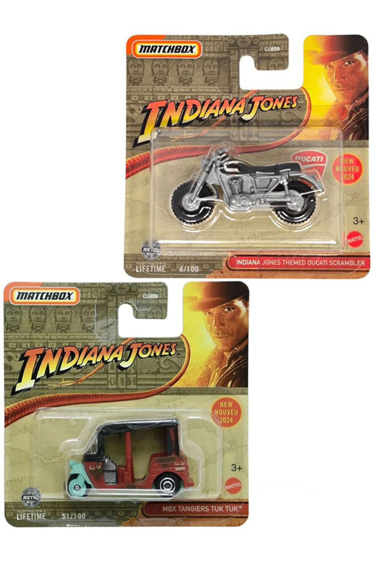 ماشین اسباب بازی MATCHBOX 2 وسیله نقلیه ایندیانا جونز DUCATI SCRAMBLER & MBX TANGERS TUK 1 64 هات ویلز اورجینال HOT WHEELS